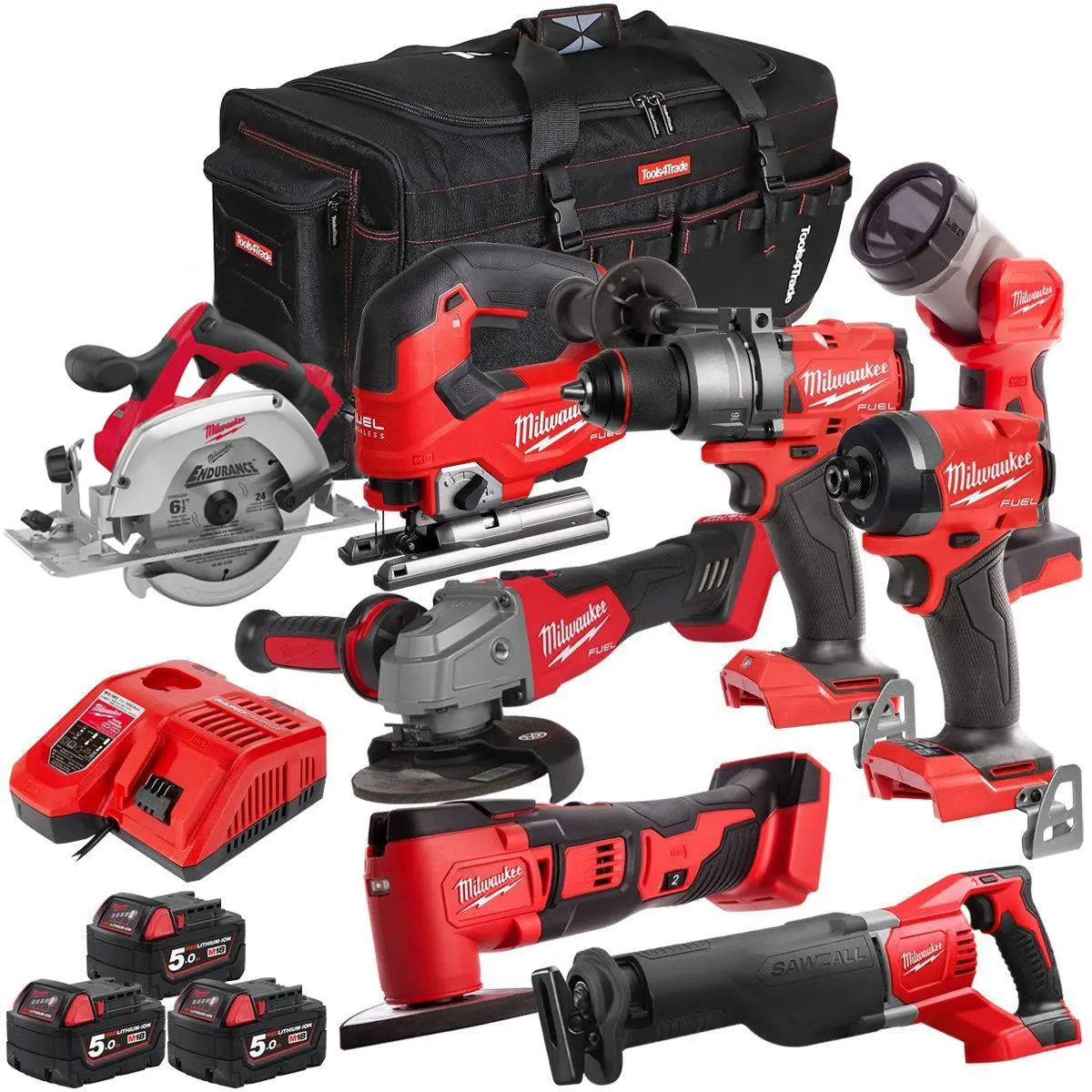 Milwaukee 18V 8 Piece Power Tool Kit With 3 X 5.0Ah Batteries T4tkitm-93 1