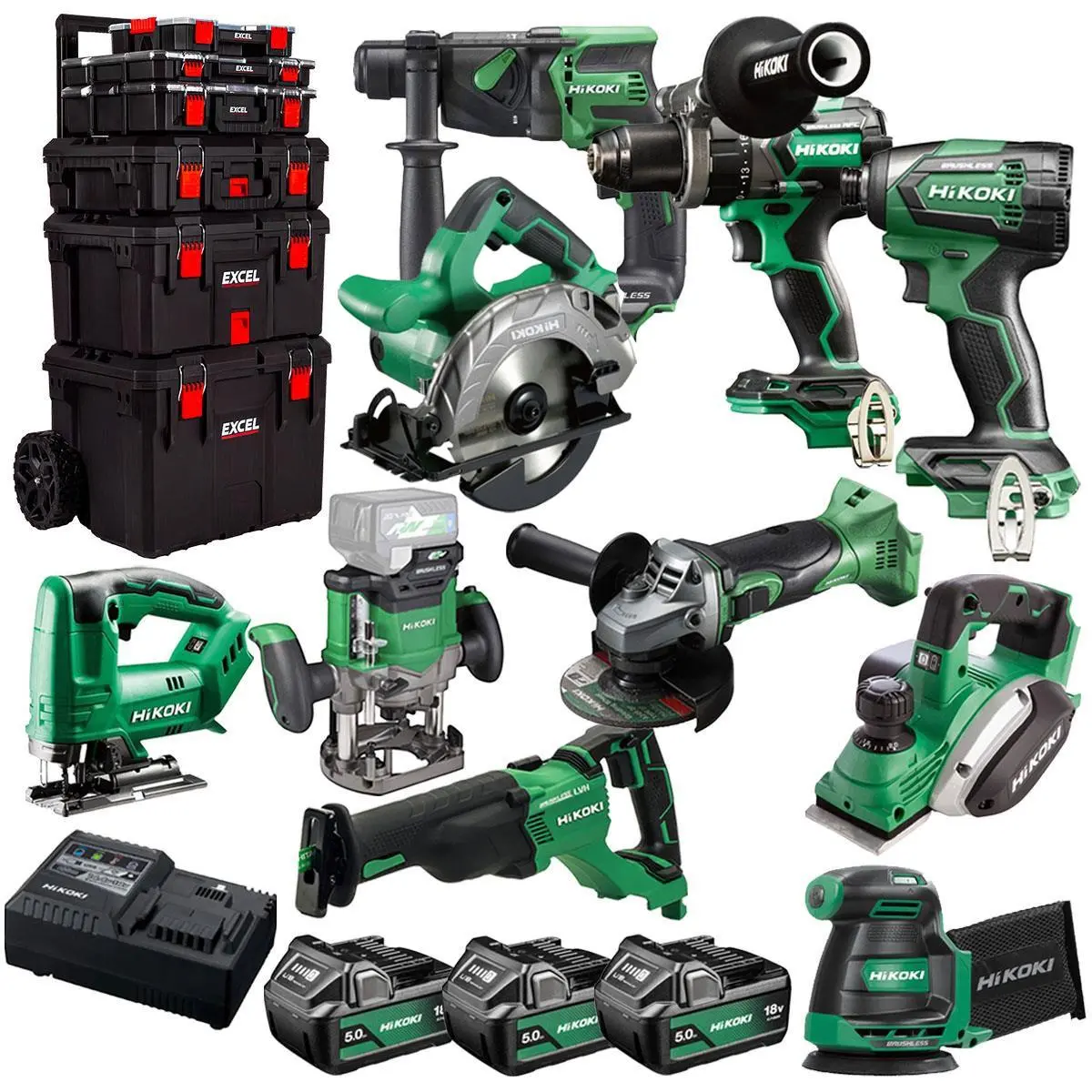 Hikoki 18V 10 Piece Power Tool Combo Kit With 3 X 5.0Ah Battery & Trolley Toolbox 1