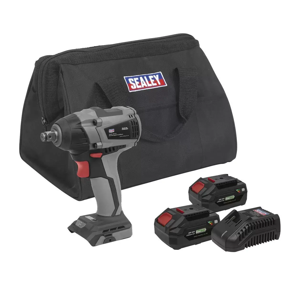 Sealey Cp20viwxkit 20V Brushless Impact Wrench Kit 1/2"Sq Drive With 2 X 4.0Ah Battery & Charger In Bag 1