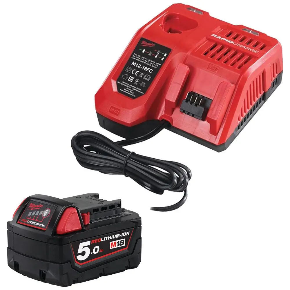 Milwaukee M18b5 18V Red Lithium-Ion 5.0Ah Batteries With Fast Charger 1