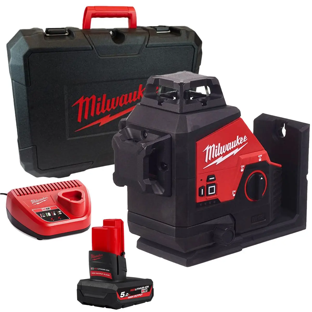 Milwaukee M123pl-0C 12V 360° 3-Plane Green Laser With 1 X 5.0Ah Battery Charger & Case 1