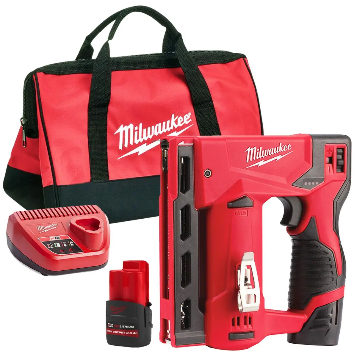 Milwaukee M12bst-0 12V Sub Compact Second Fix Stapler  With 1 X 2.5Ah Battery Charger & Bag 1