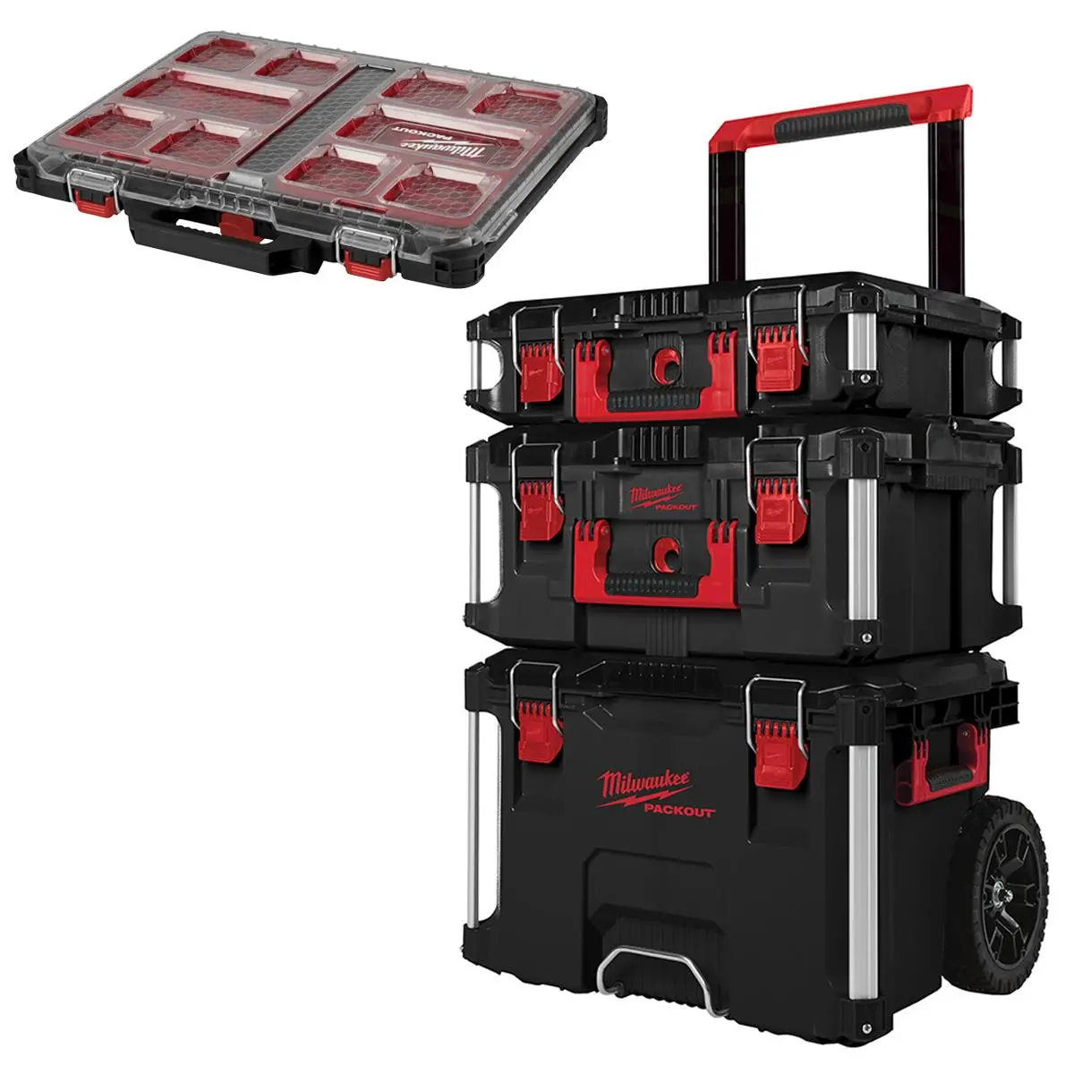 Milwaukee Packout Trolley Toolbox 3 Piece Set With Slim Organiser Case 1