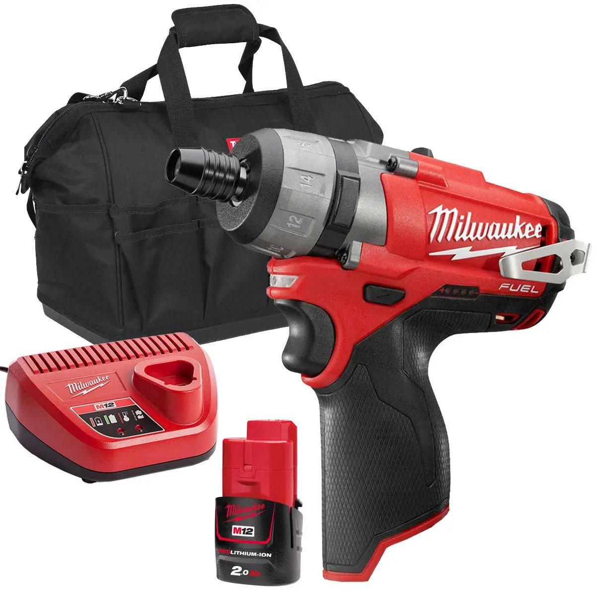 Milwaukee M12cd-0C 12V Fuel Brushless Sub Compact Driver With 1 X 2.0Ah Battery Charger & Bag 1