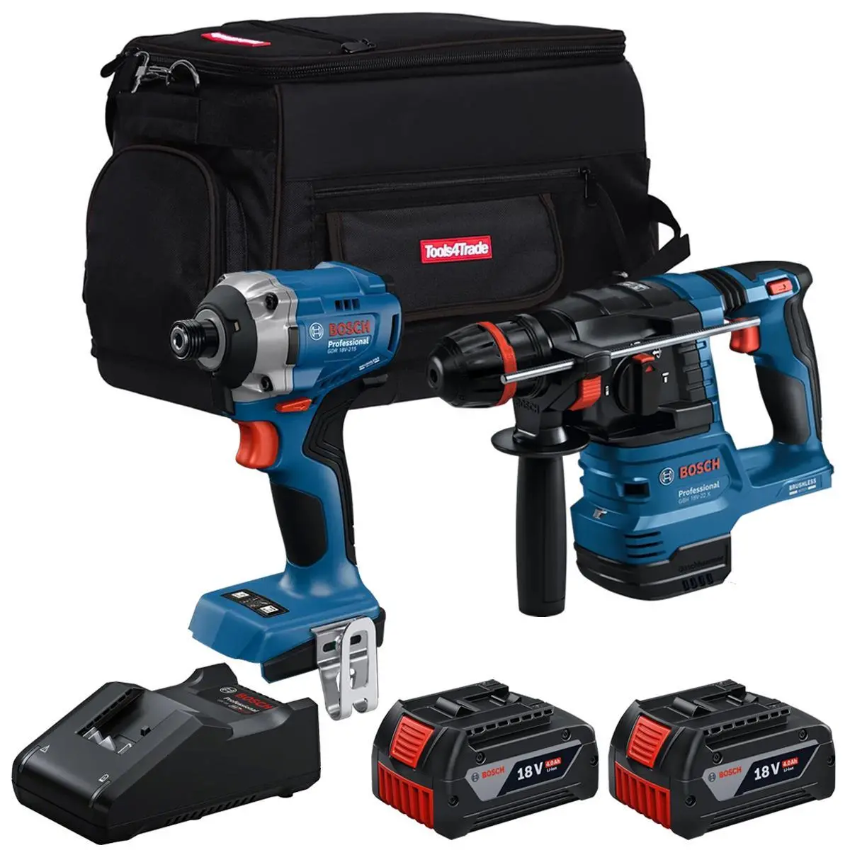 Bosch 18V Brushless Hammer Drill & Impact Driver With 2 X 4.0Ah Battery Charger & Bag T4tkit-28115 1