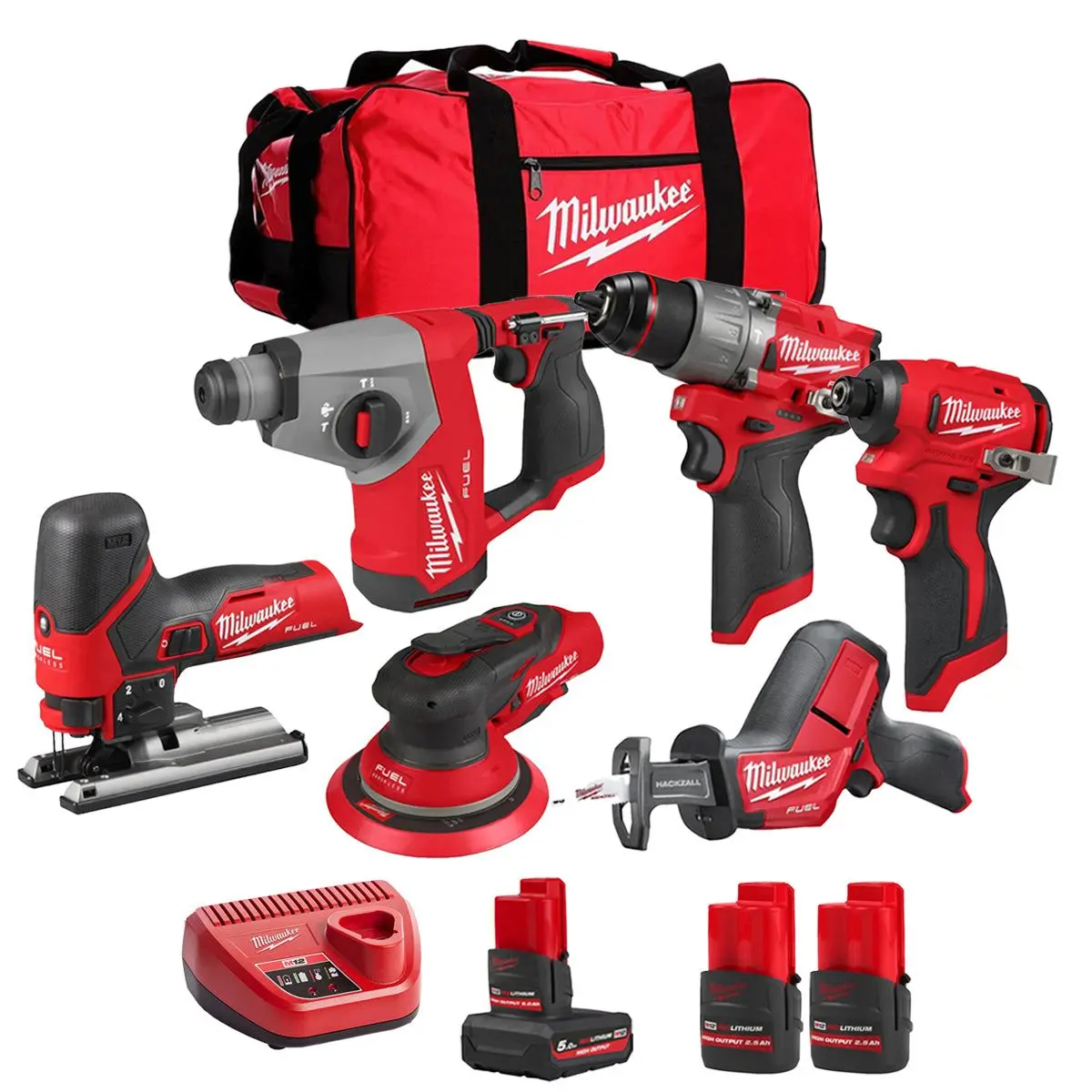 Milwaukee 12V 6 Piece Power Tool Kit With 3 X Batteries T4tkitm - 18500 1