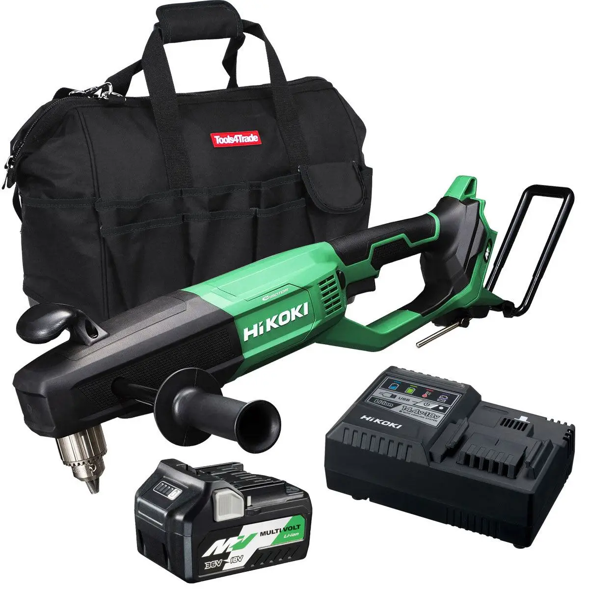 Hikoki D36dyaw4z 36V Multivolt Brushless 1/2" Angle Drill With 1 X 2.5Ah/5.0Ah Battery Charger & Bag 1