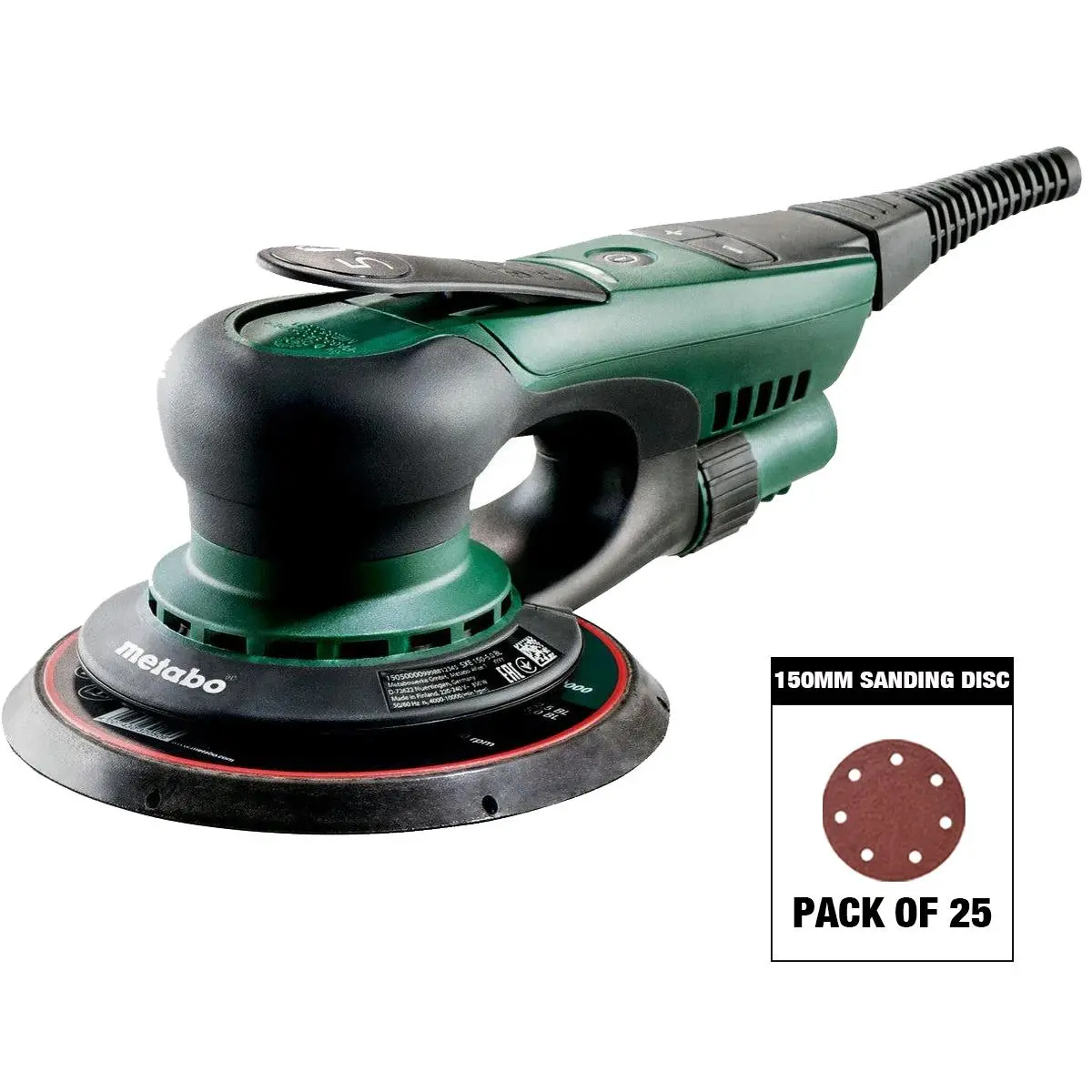 Metabo Sxe 150-5.0 Bl 150Mm Brushless Random Orbital Sander 240V 615050380 With Sanding Disc Mix Grit Pack Of 25 1