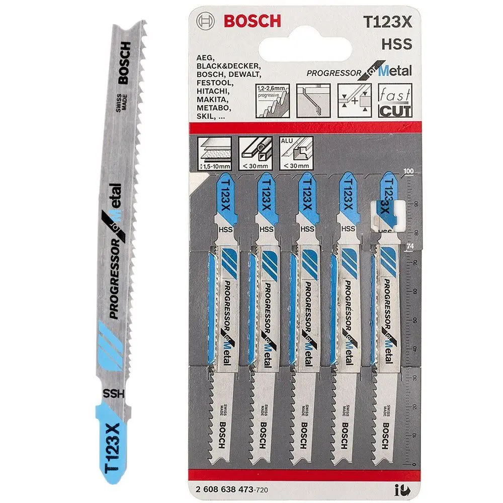 Bosch T123x Jigsaw Blade For Progressor Metal Pack Of 5 - 2608638473 1