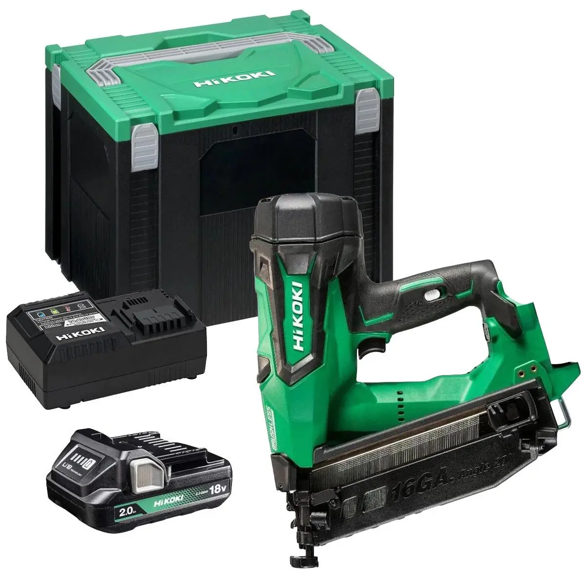 Hikoki Nt1865dmbj4z 18V Brushless 16G Second Fix Nailer With 1 X 2.0Ah Battery Charger & Case 1