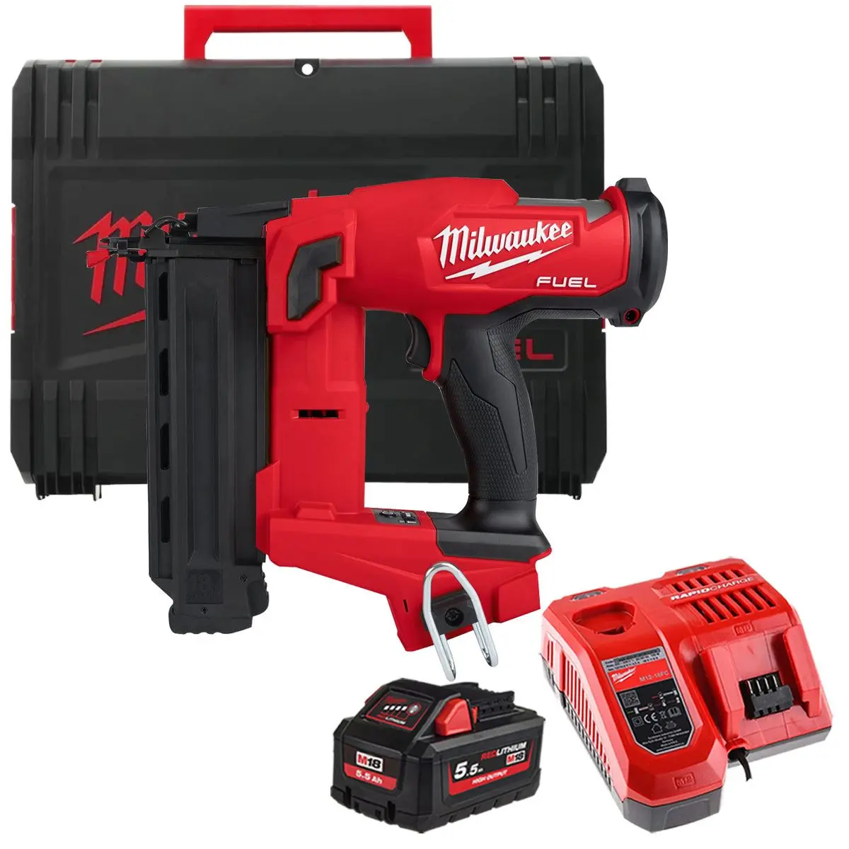 Milwaukee M18fn16gs-0X 18V Fuel Brushless 16G Straight Finish Nailer With 1 X 5.5Ah Battery Charger & Case 1