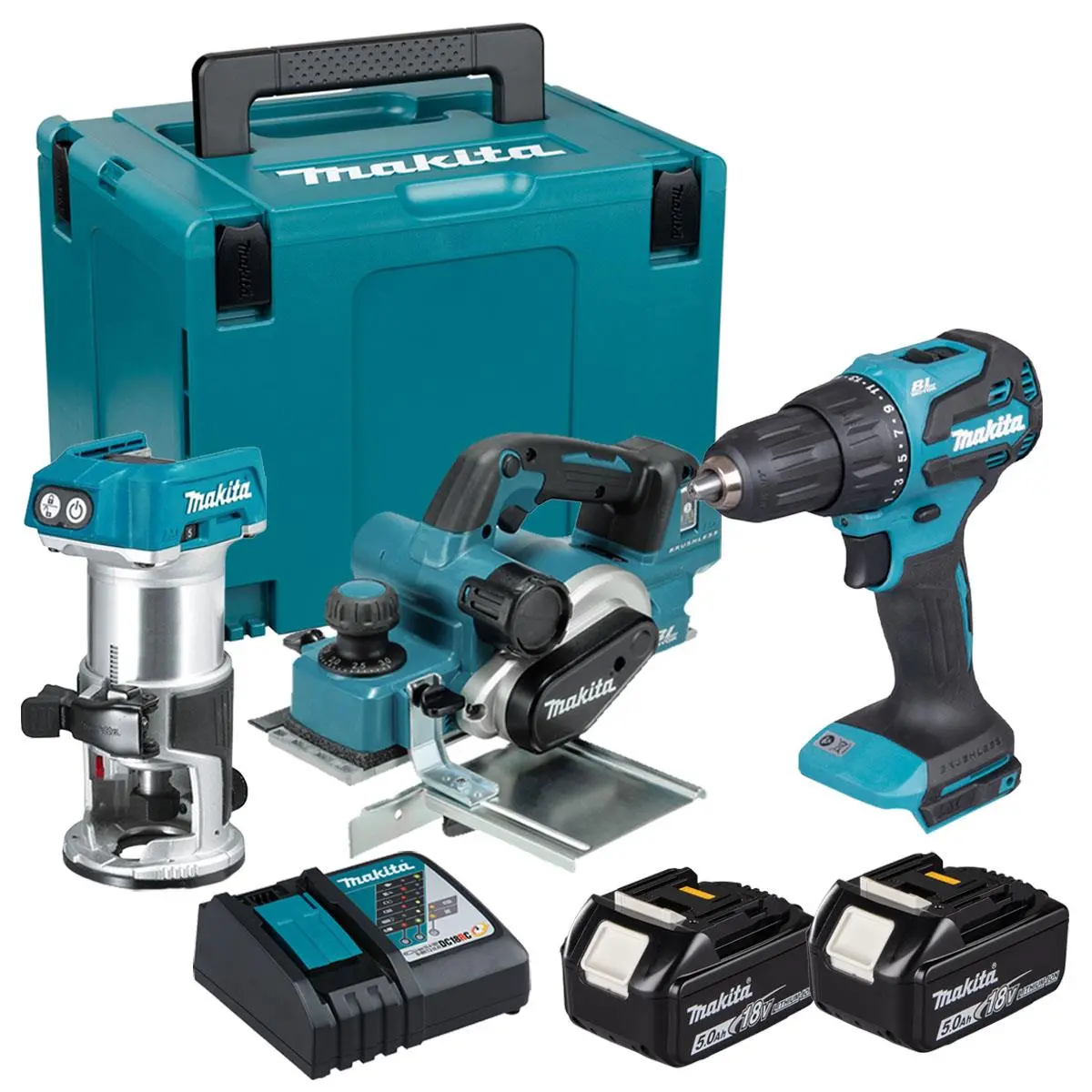 Makita Dlx3193tj 18V Lxt Brushless 3 Piece Combo Kit With 2 X 5.0Ah Battery, Charger In Case 1