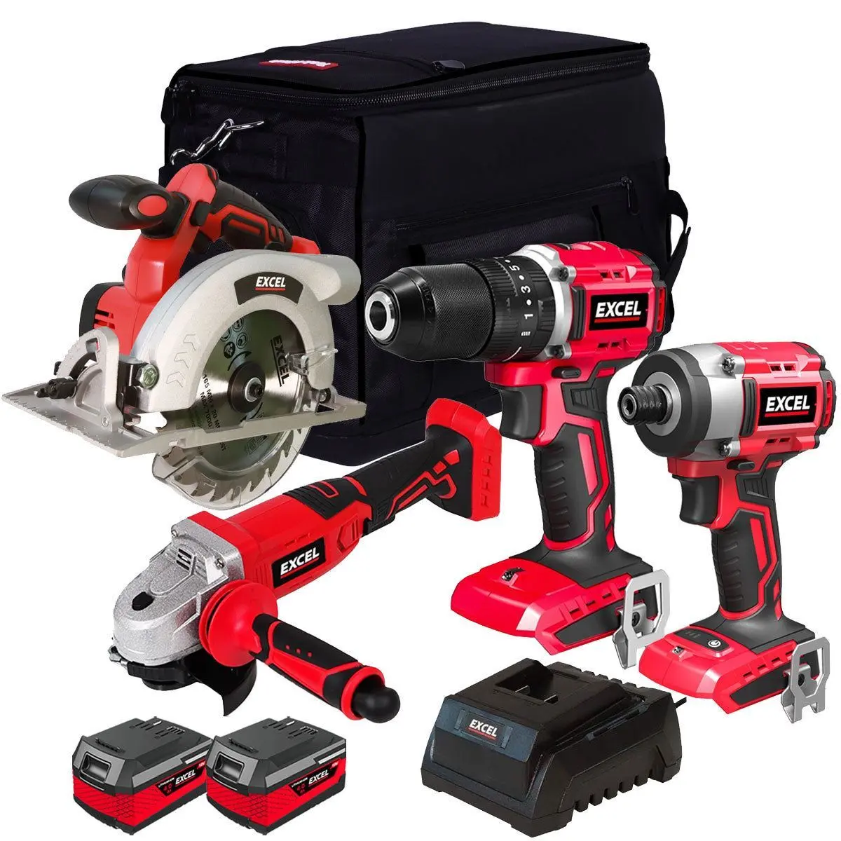 Excel 18V 4 Piece Power Tool Kit With 2 X 4.0Ah Batteries & Charger Exlkit-16284 1