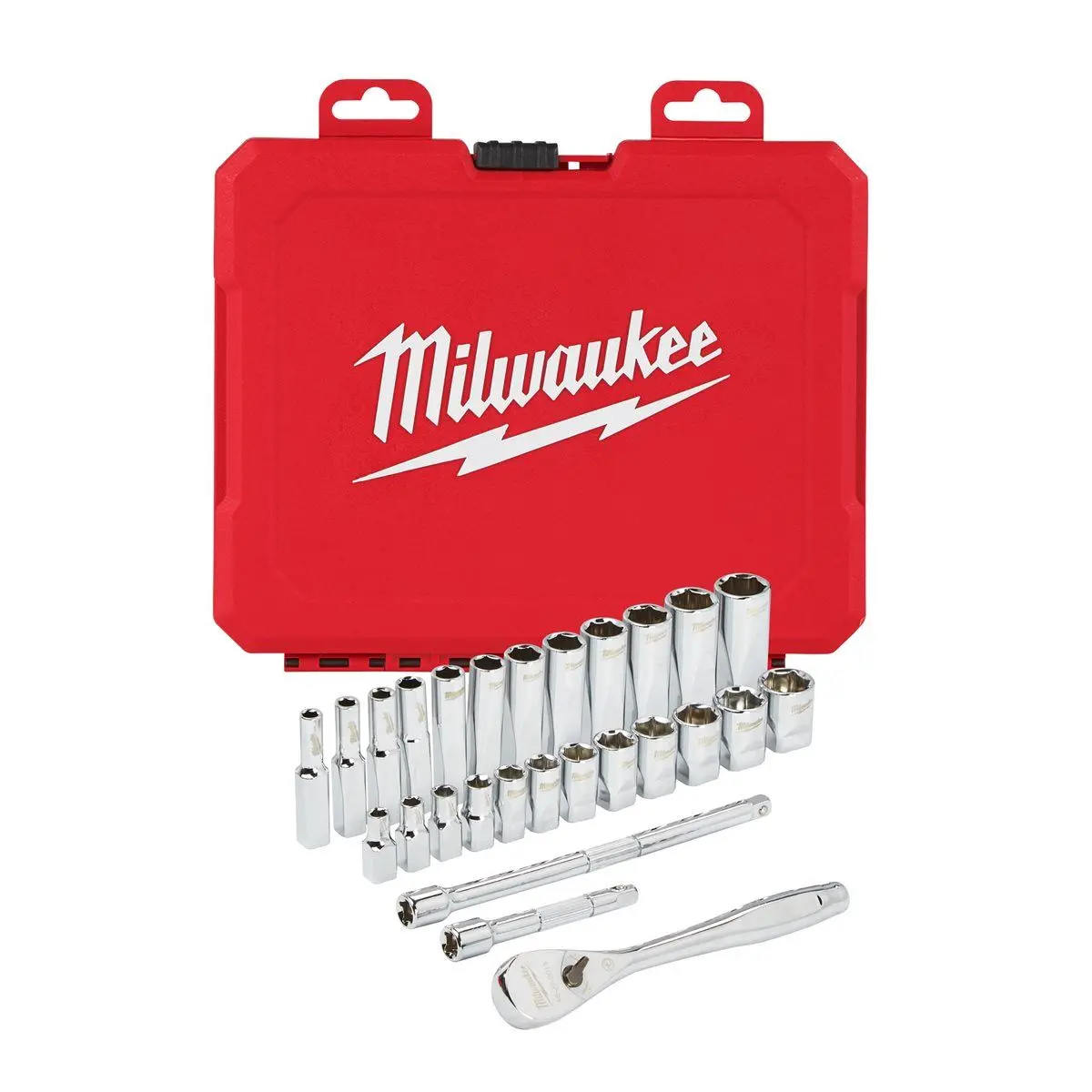 Milwaukee 1/4" Drive Ratchet & Metric Socket Set 28 Piece In Case 4932464943 1