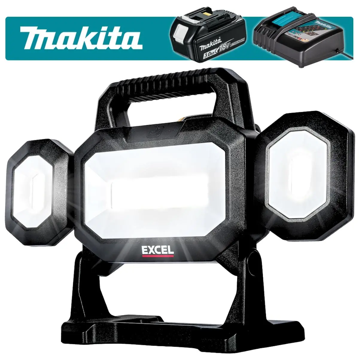 Excel 18V Led Work Light 5000 Lumens With Makita 1 X 3.0Ah Battery & Charger 1