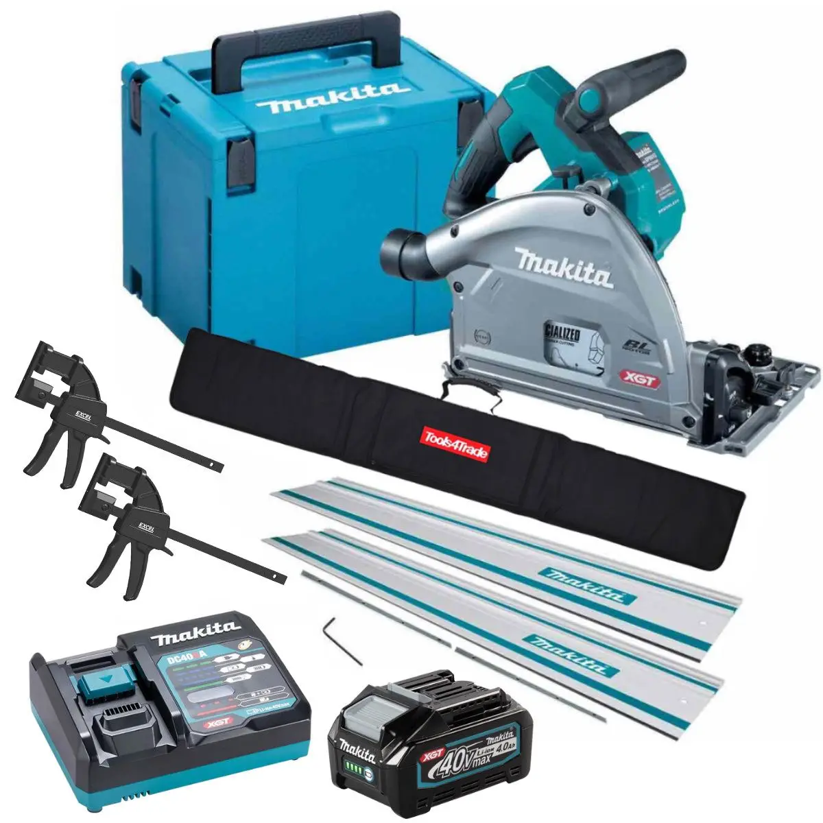 Makita Sp001gz03kit4 40V Brushless Plunge Saw With 2 X Guide Rail, Connector, Clamp Set & 1 X 4.0Ah Battery Charger 1