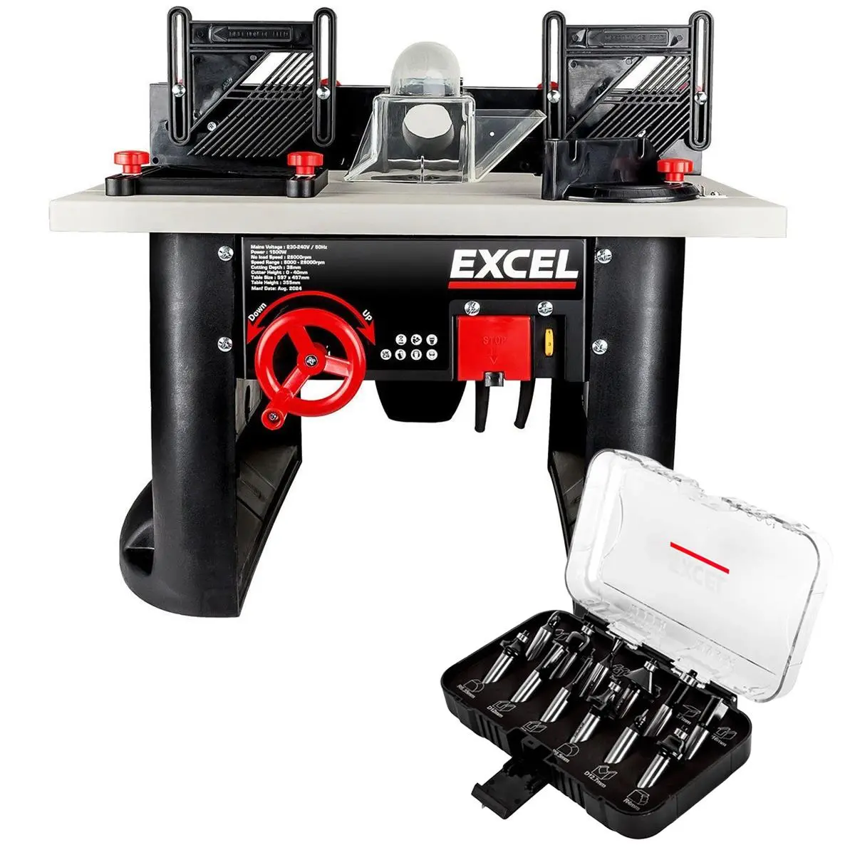 Excel Table Router Cutter 240V/1500W Black With 1/2In Shank Tct Router Cutter Bit 12 Piece Set 1