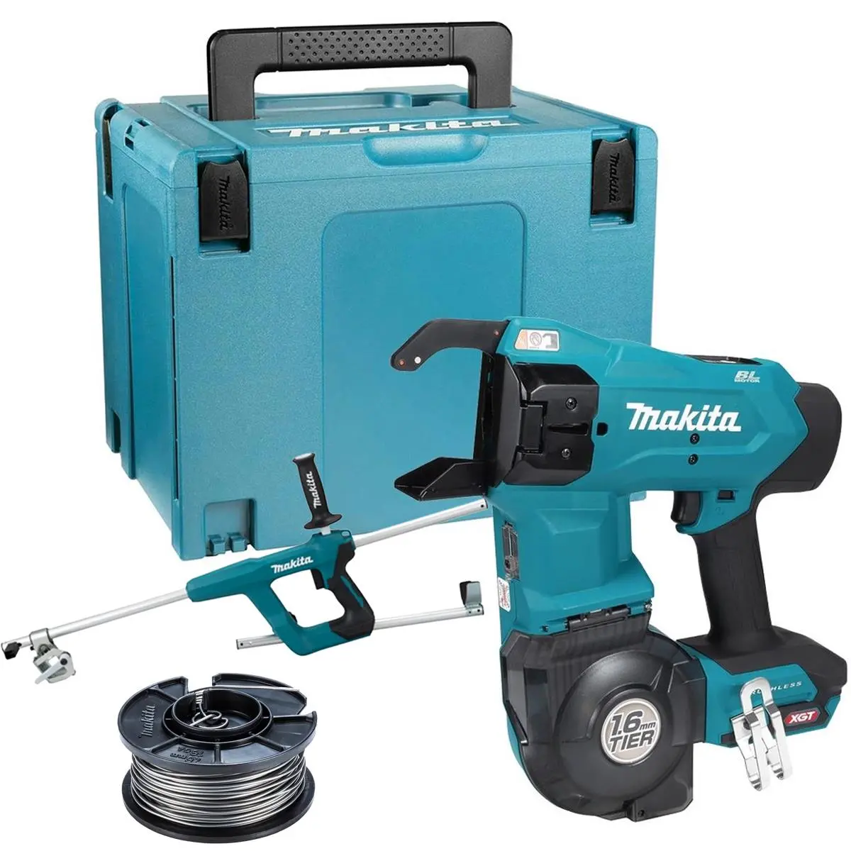 Makita Tr001gz 40V Max Xgt Brushless Rebar Tying Tool With Annealed Tie Wire + Extension Handle Set 1