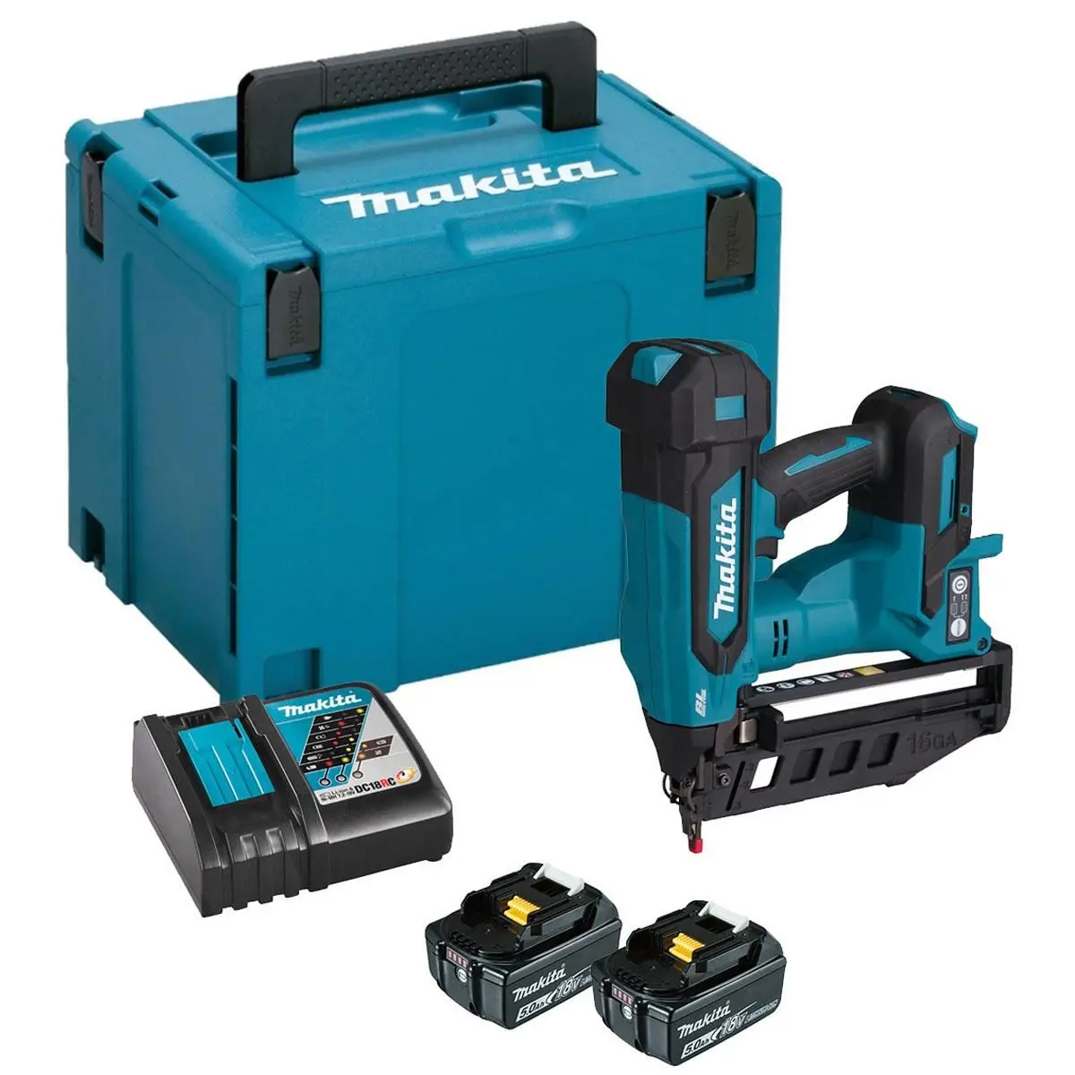 Makita Dbn601rtj 18V Lxt 16G Brushless Finishing Nailer With 2 X 5.0Ah Battery, Charger & Case 1