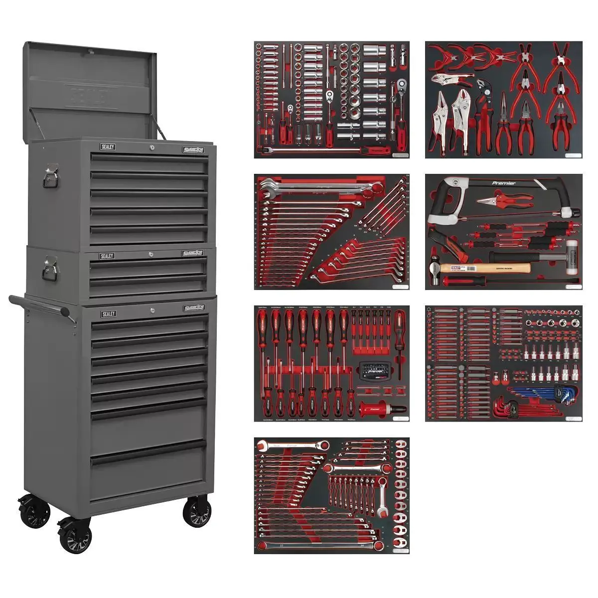 Sealey Tbtpcombo6 Superline Pro Tool Chest Combination 14 Drawer With 446Pc Tool Kit Grey 1
