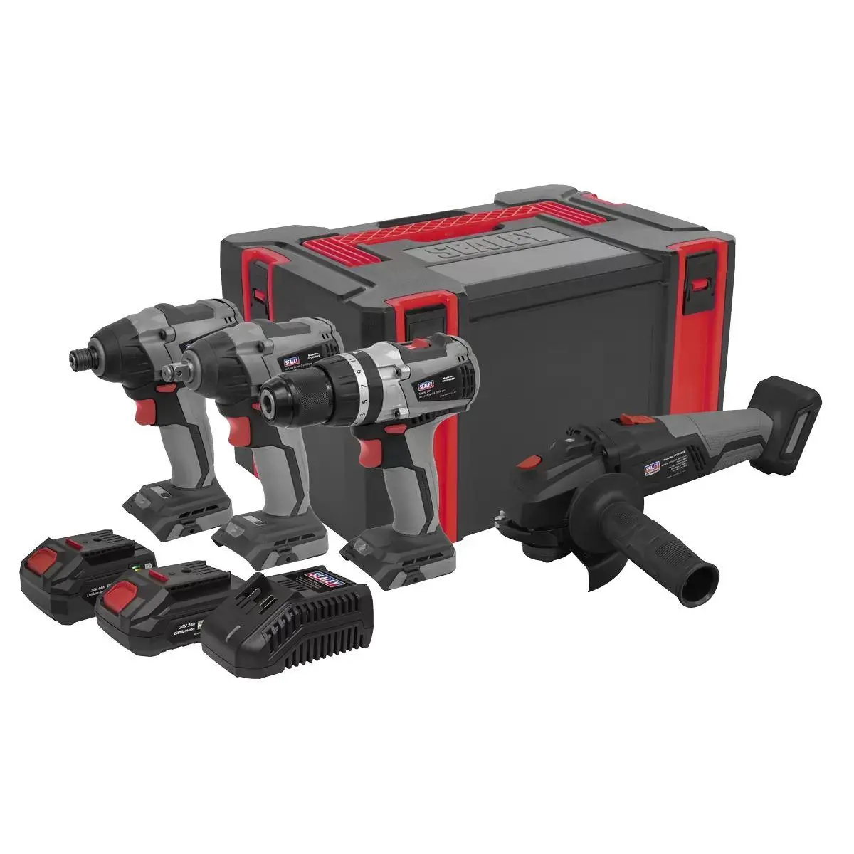 Sealey Cp20vcombox1eu Premier 20V Cordless 4 X Brushless Power Tool Kit Euro Plug With 2 Batteries & Charges 1