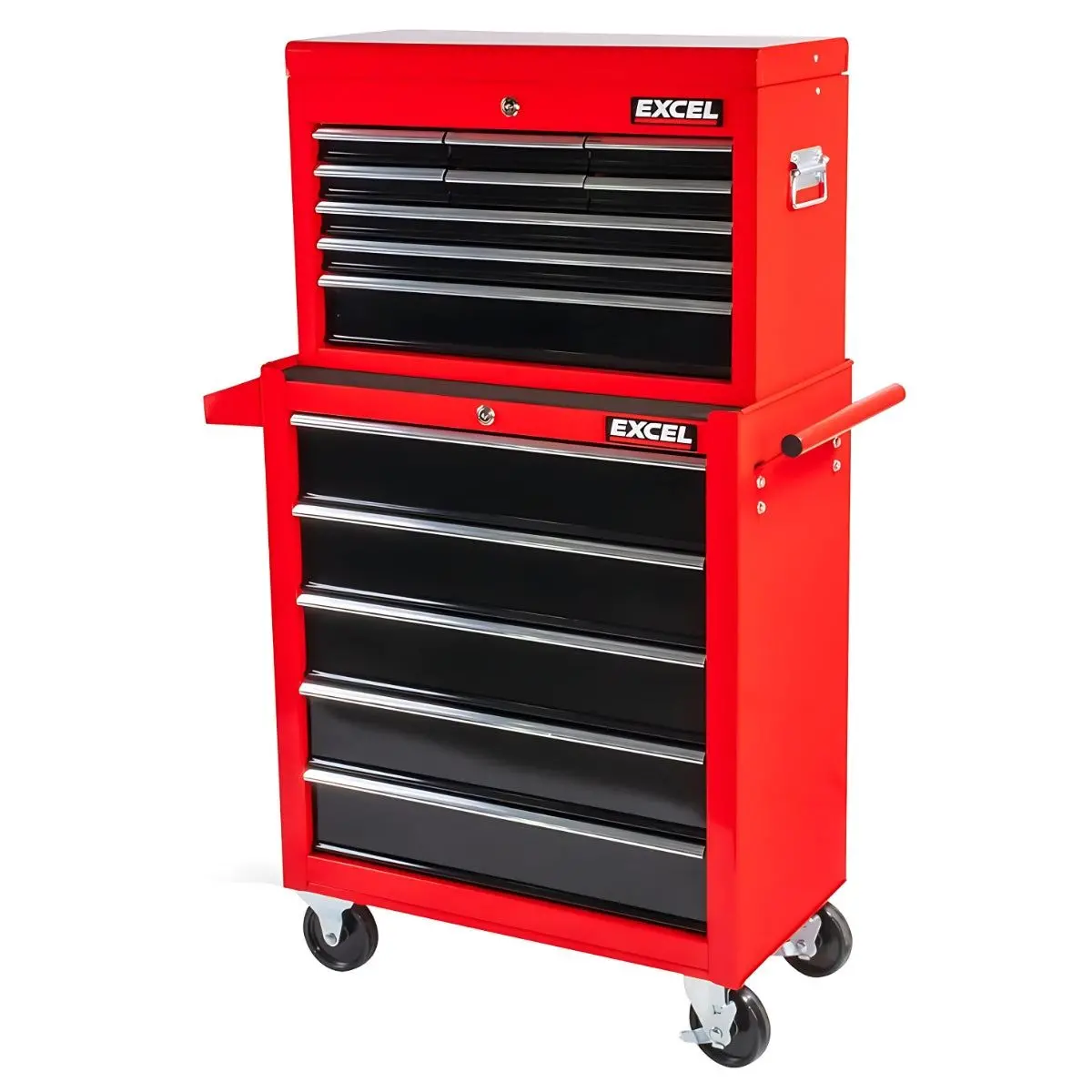 Excel 14 Drawers Tool Chest Storage Roller Cabinet Black And Red 1