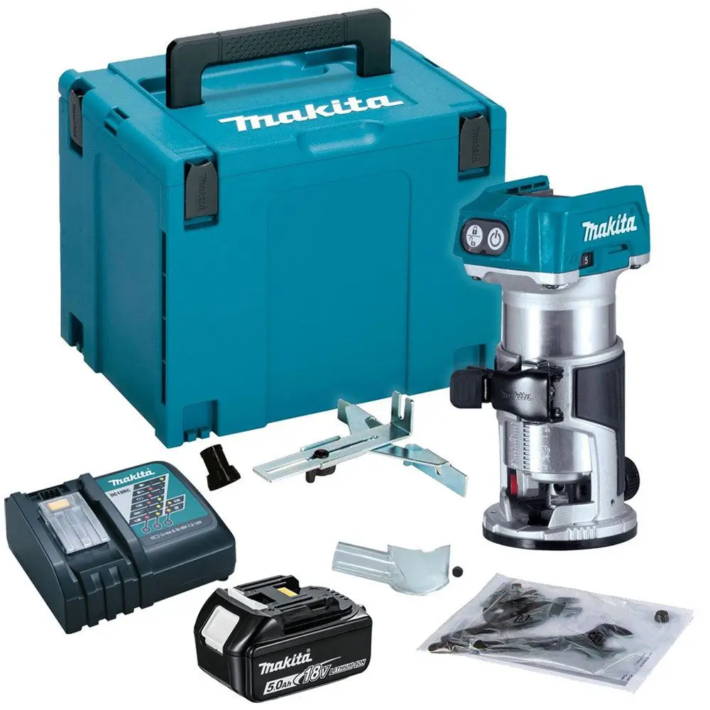 Makita Drt50z 18V Cordless Brushless Router Trimmer With 1 X 5.0Ah Battery Charger & Type 4 Case 1