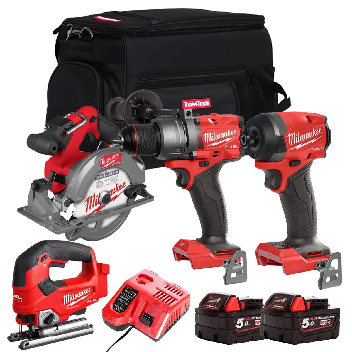 Milwaukee M18fpp8z-502B 18V Brushless 4 Piece Power Tool Kit With 2 X 5.0Ah Batteries Charger & Bag 1
