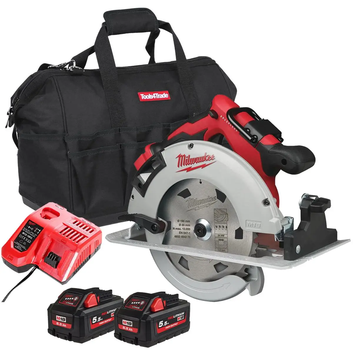Milwaukee M18blcs66-0 18V Brushless 190Mm Circular Saw With 2 X 5.5Ah Batteries Charger & Bag 1