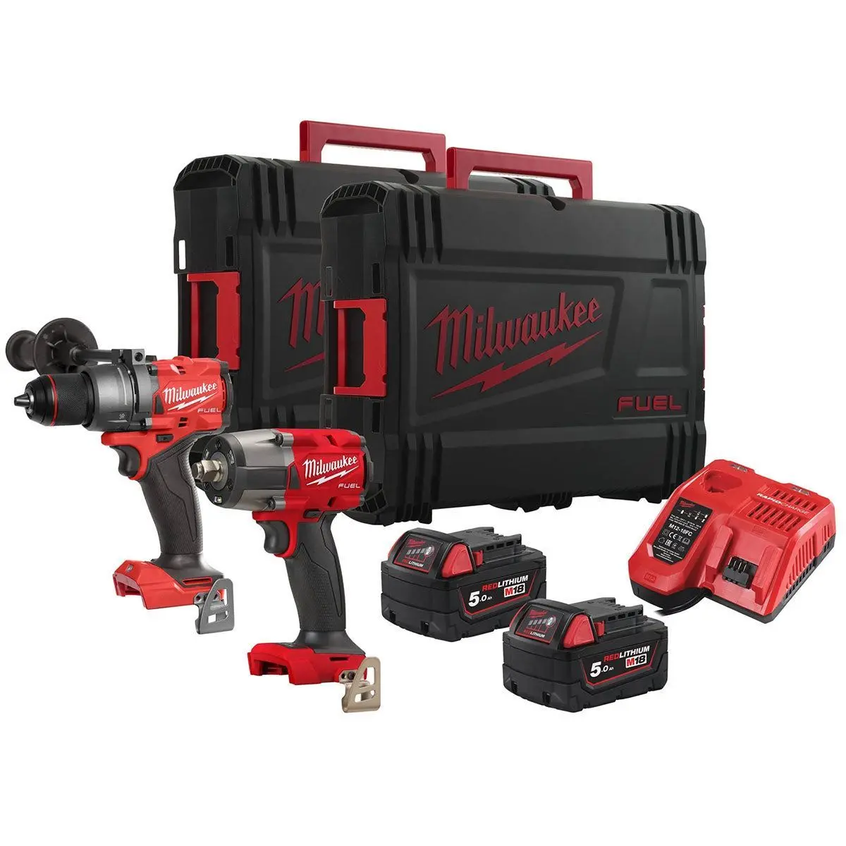 Milwaukee M18fpp2f3-502X 18V Fuel Combi Drill + Impact Wrench With 2 X 5.0Ah Battery Charger & Case 4933492641 1