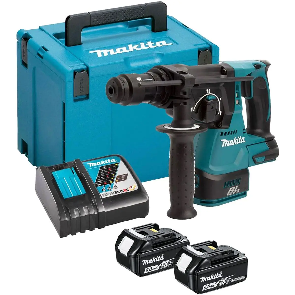 Makita Dhr243rtj 18V Lxt Brushless 24Mm Sds-Plus Rotary Hammer Drill With 2 X 5.0Ah Battery, Charger & Case 1