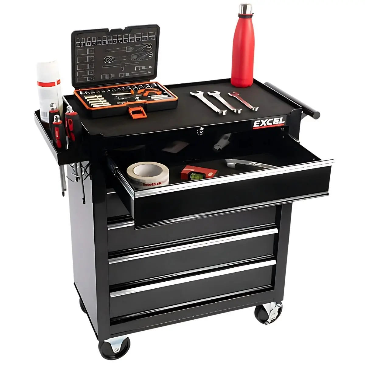 Excel 5 Drawer Tool Chest Cabinet With Wheels – Black Steel Storage Item Condition Box Opened Never Used - Collection Only 1