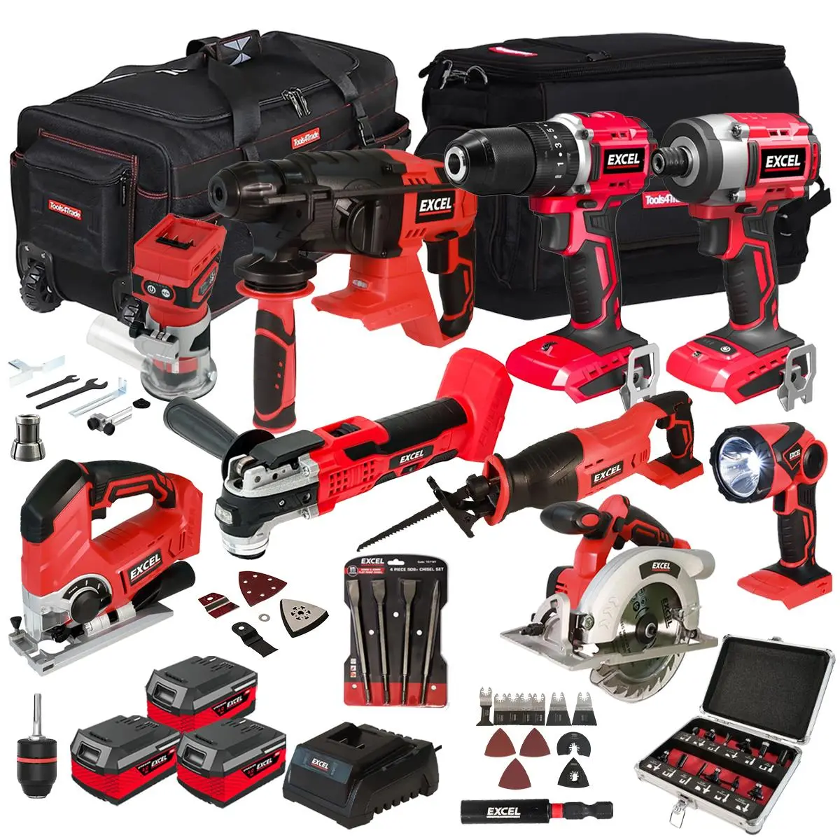 Excel 18V 9 Piece Power Tool Kit With 3 X 4.0Ah Battery Charger & Accessories Exlkit-17308 1
