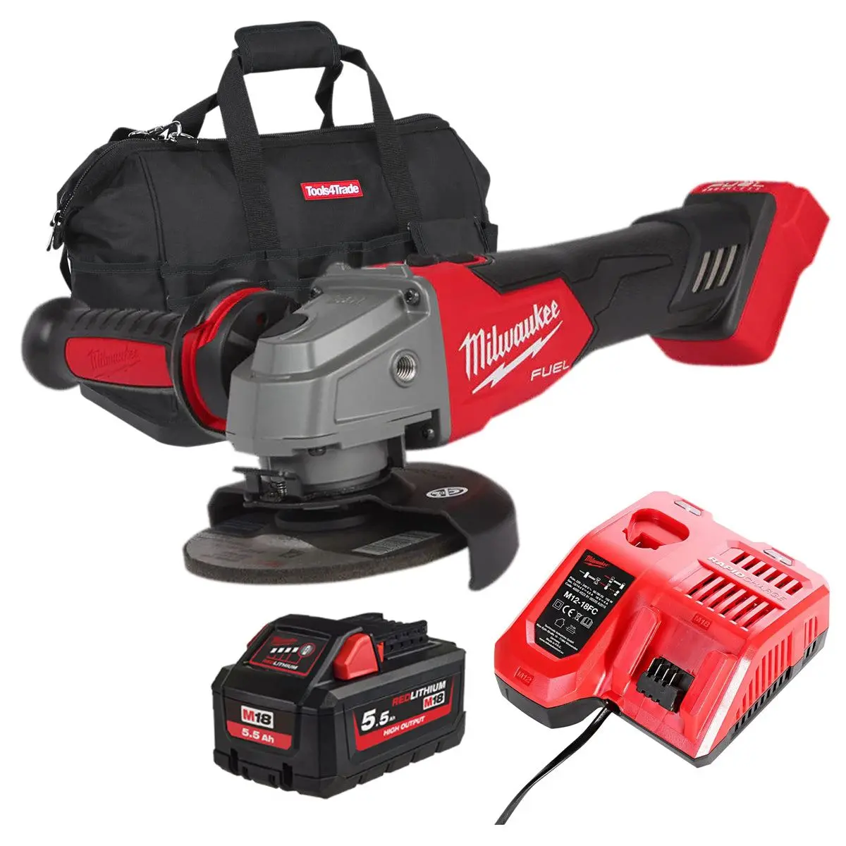 Milwaukee M18fsag115x-0 18V 115Mm Fuel Brushless Angle Grinder With 1 X 5.5Ah Battery Charger & Bag 1