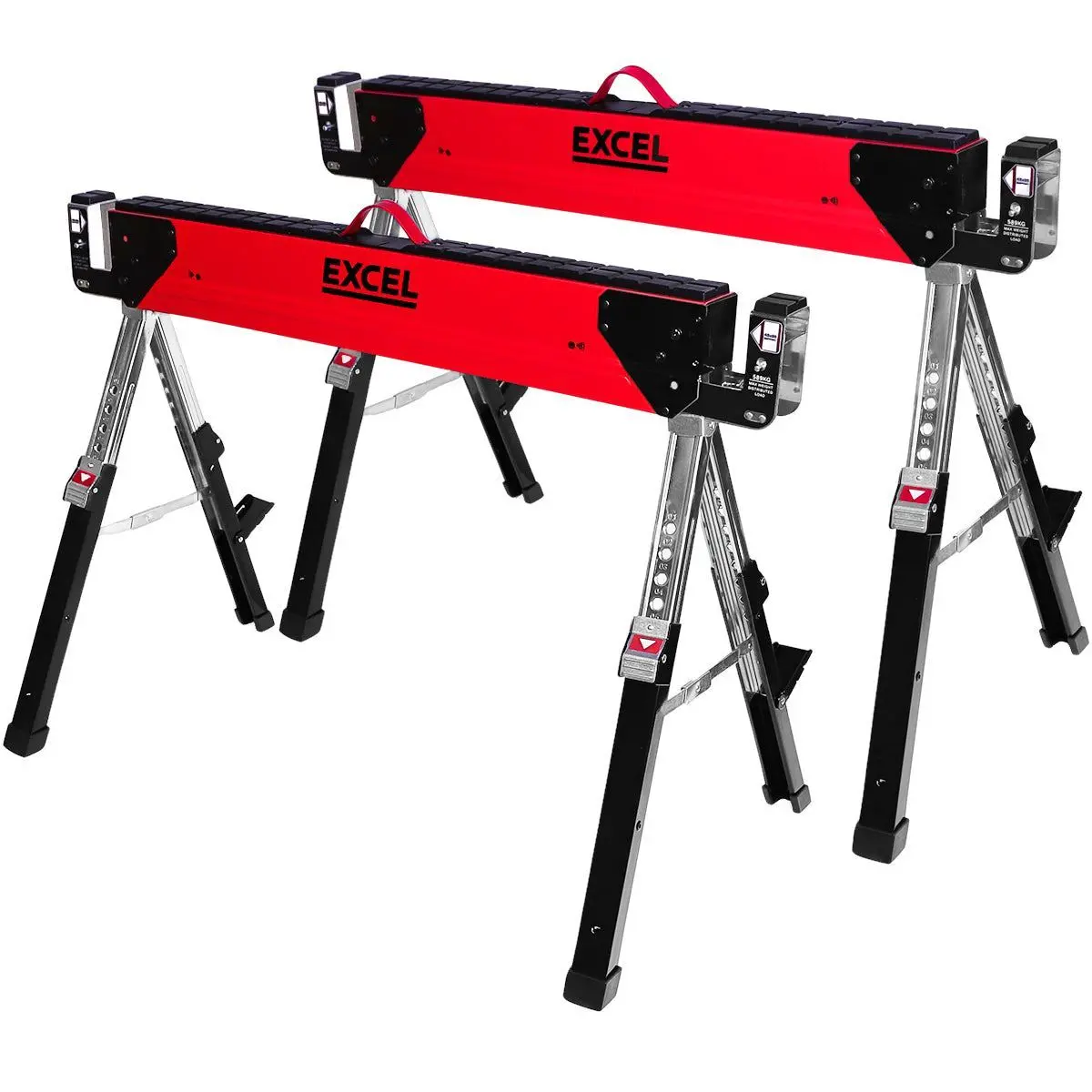 Excel Steel Sawhorse Heavy Duty Adjustable Legs Twin Pack 1178Kg Capacity 1