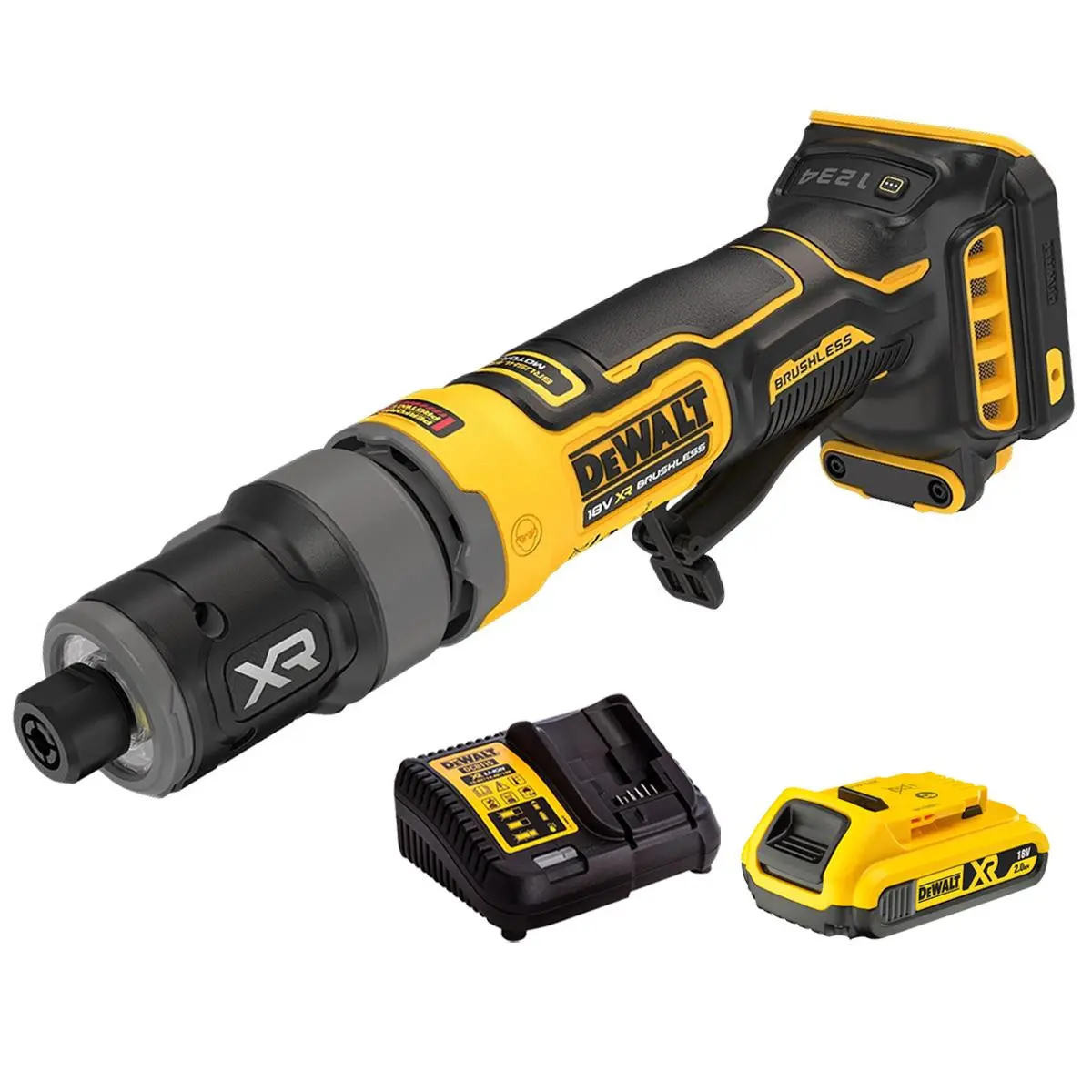 Dewalt Dcg420n-Xj 18V Xr Brushless Compact Die Grinder With 1 X 2.0Ah Battery & Charger 1