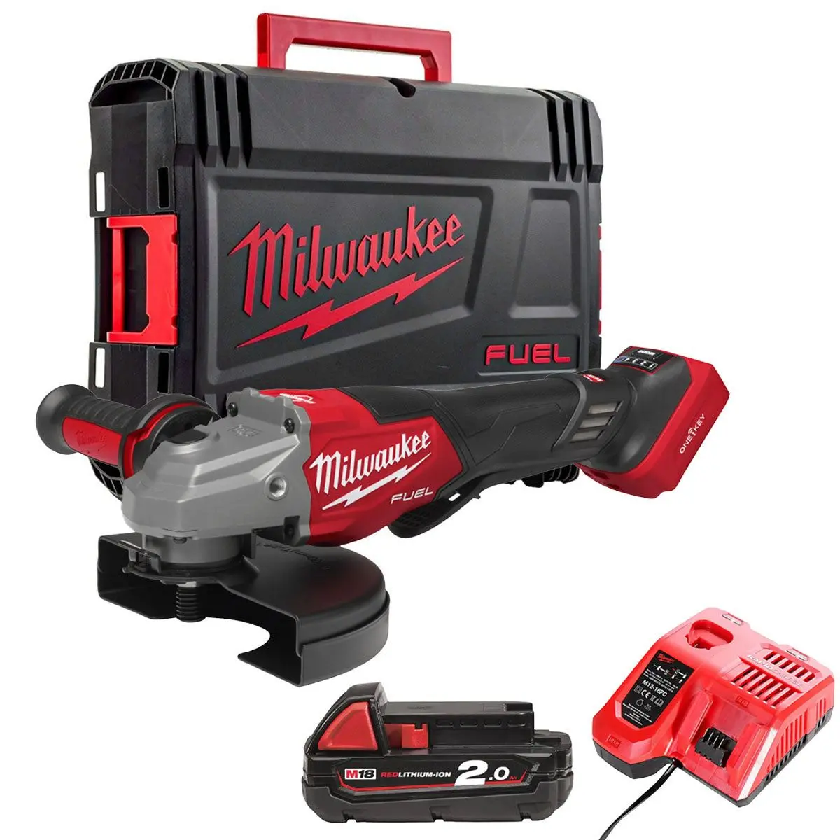 Milwaukee M18fhsago180vxpdb2-0X 18V M18 Angle Grinder With 1 X 2.0Ah Battery Charger & Case 1