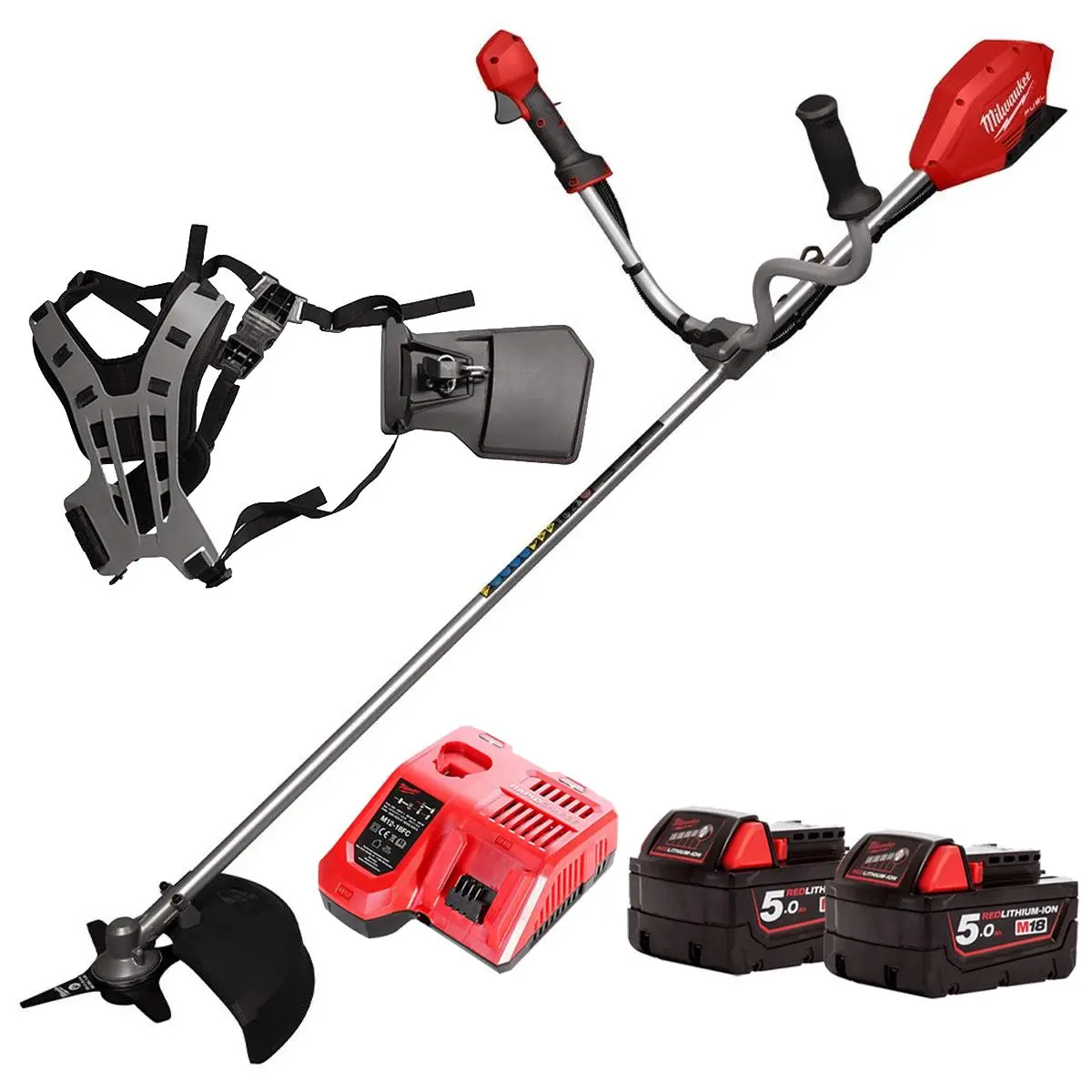 Milwaukee M18fbcu-0 M18 18V Brushless Brush Cutter With 2 X 5.0Ah Batteries Charger & Harness 1