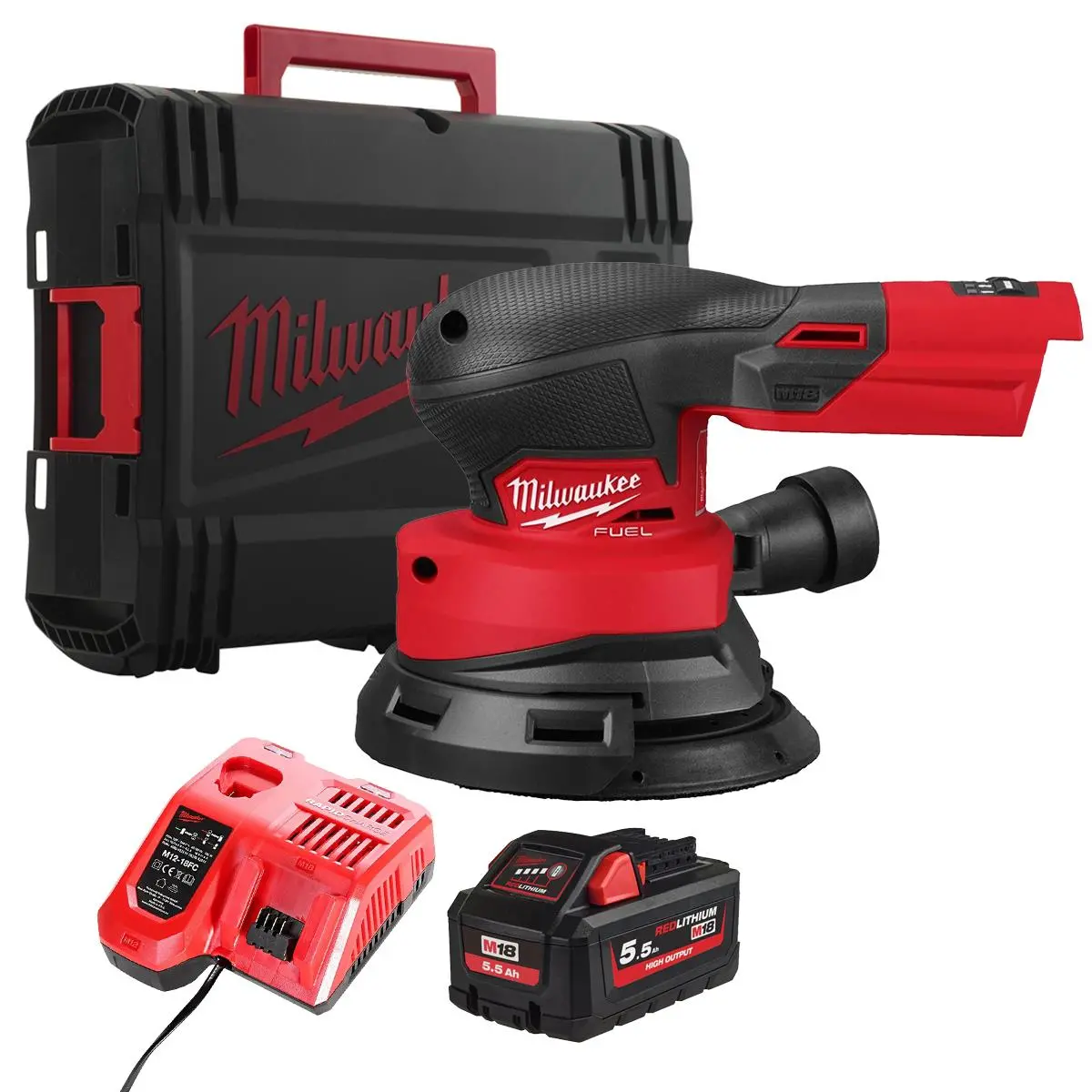 Milwaukee M18fros125-0X 18V M18 Brushless Random Orbital Sander With 1 X 5.5Ah Battery Charger & Case 1