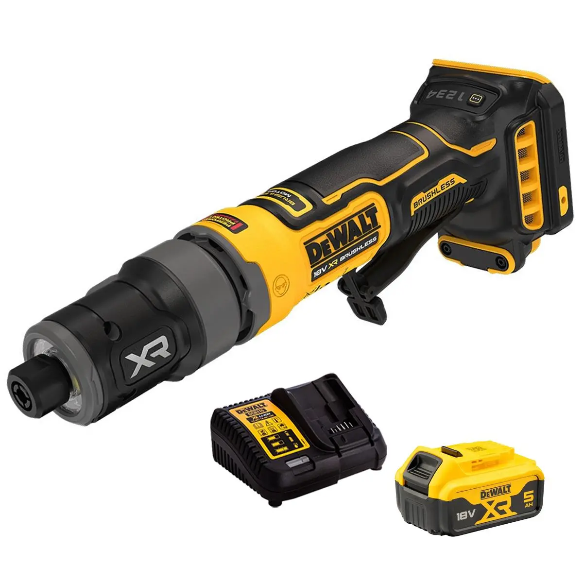 Dewalt Dcg420n-Xj 18V Xr Brushless Compact Die Grinder With 1 X 5.0Ah Battery & Charger 1