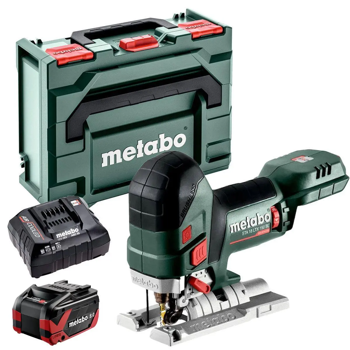 Metabo Sta 18 Ltx 150 Bl 18V Brushless Body Grip Jigsaw With 1 X 8.0Ah Battery Charger & Metabox 1