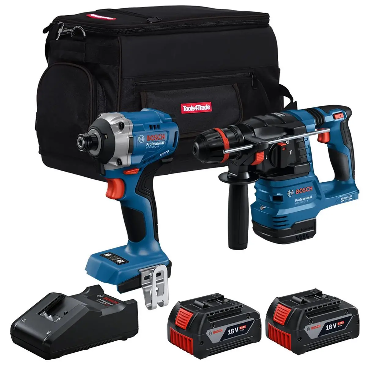 Bosch 18V Brushless Hammer Drill & Impact Driver With 2 X 4.0Ah Battery Charger & Bag T4tkit-28117 1