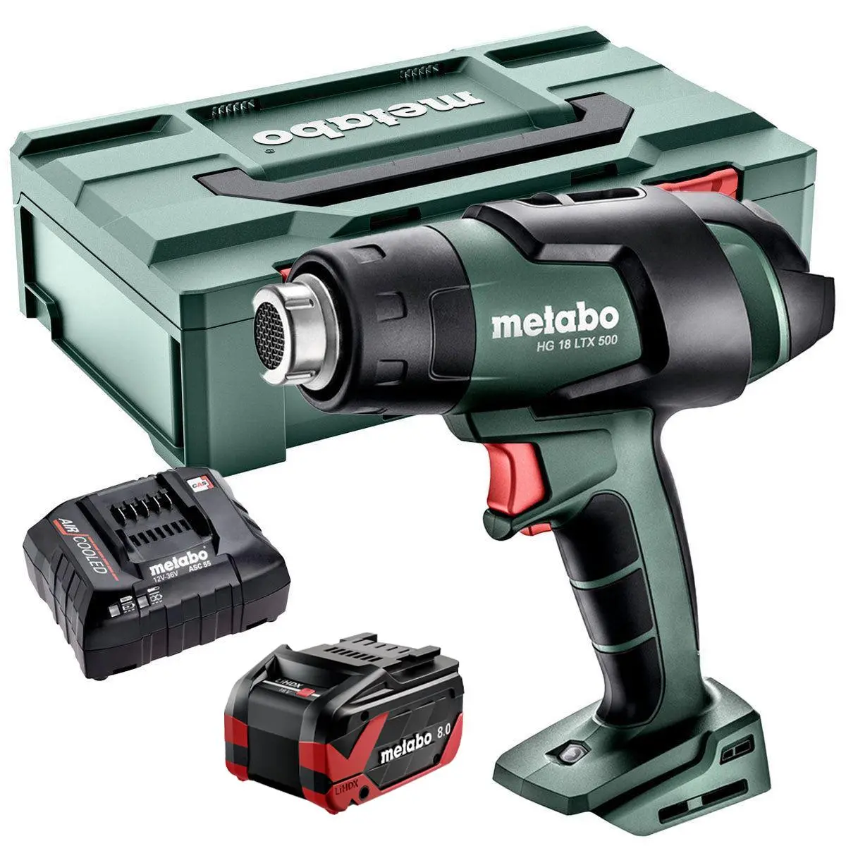 Metabo Hg 18 Ltx 500 18V Cordless Heat Gun With 1 X 8.0Ah Battery Charger & Metabox 1