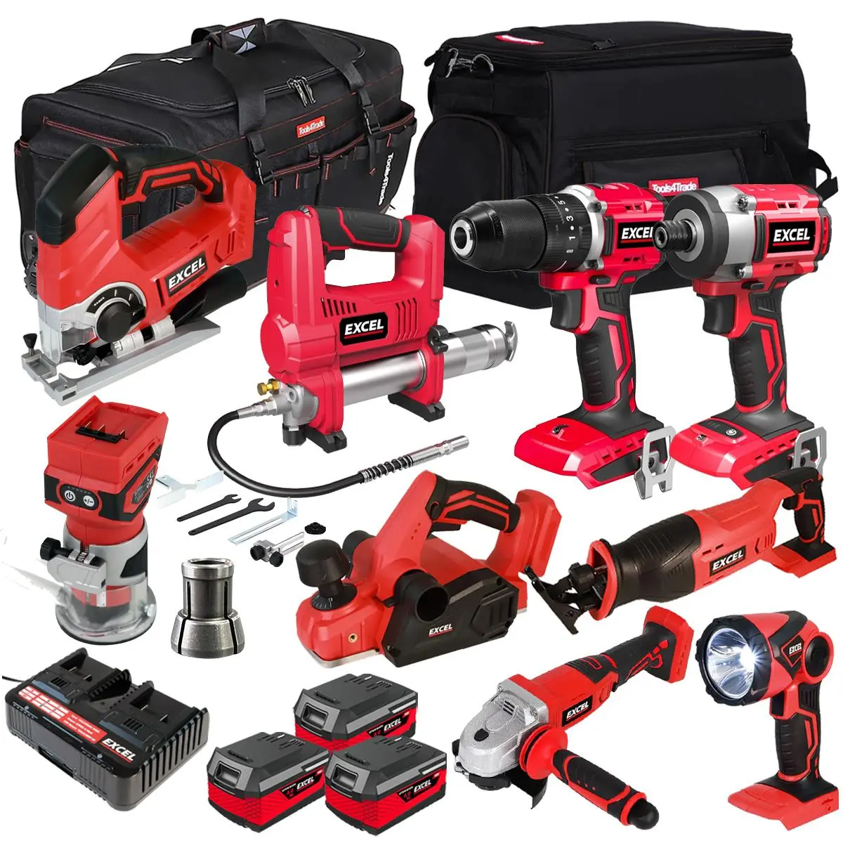 Excel 18V 9 Piece Combo Kit With 3 X 4.0Ah Batteries & Charger Exlkit-16296 1