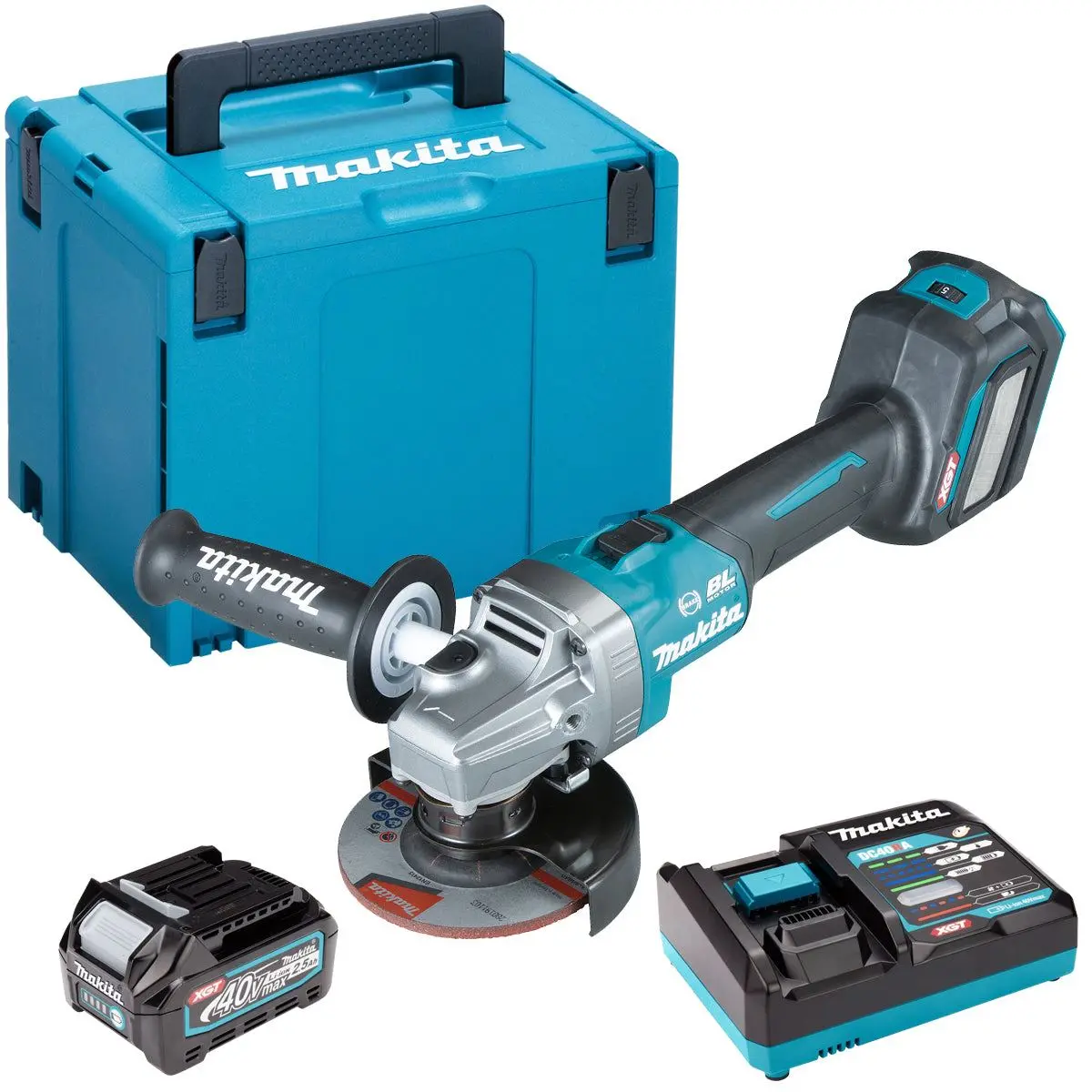 Makita Ga022gz01 40Vmax Brushless 115Mm Angle Grinder With 1 X 2.5Ah Battery, Charger & Case 1