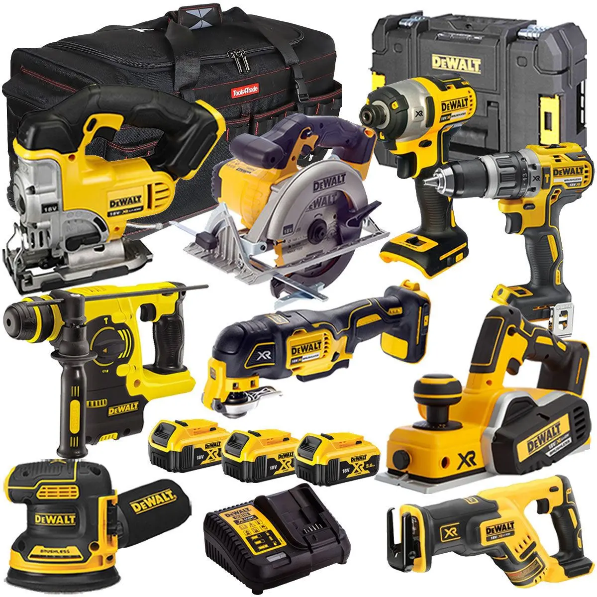 Dewalt 18V 9 Piece Power Tool Kit With 3 X 5.0Ah Battery & Charger T4tkit-9716 1