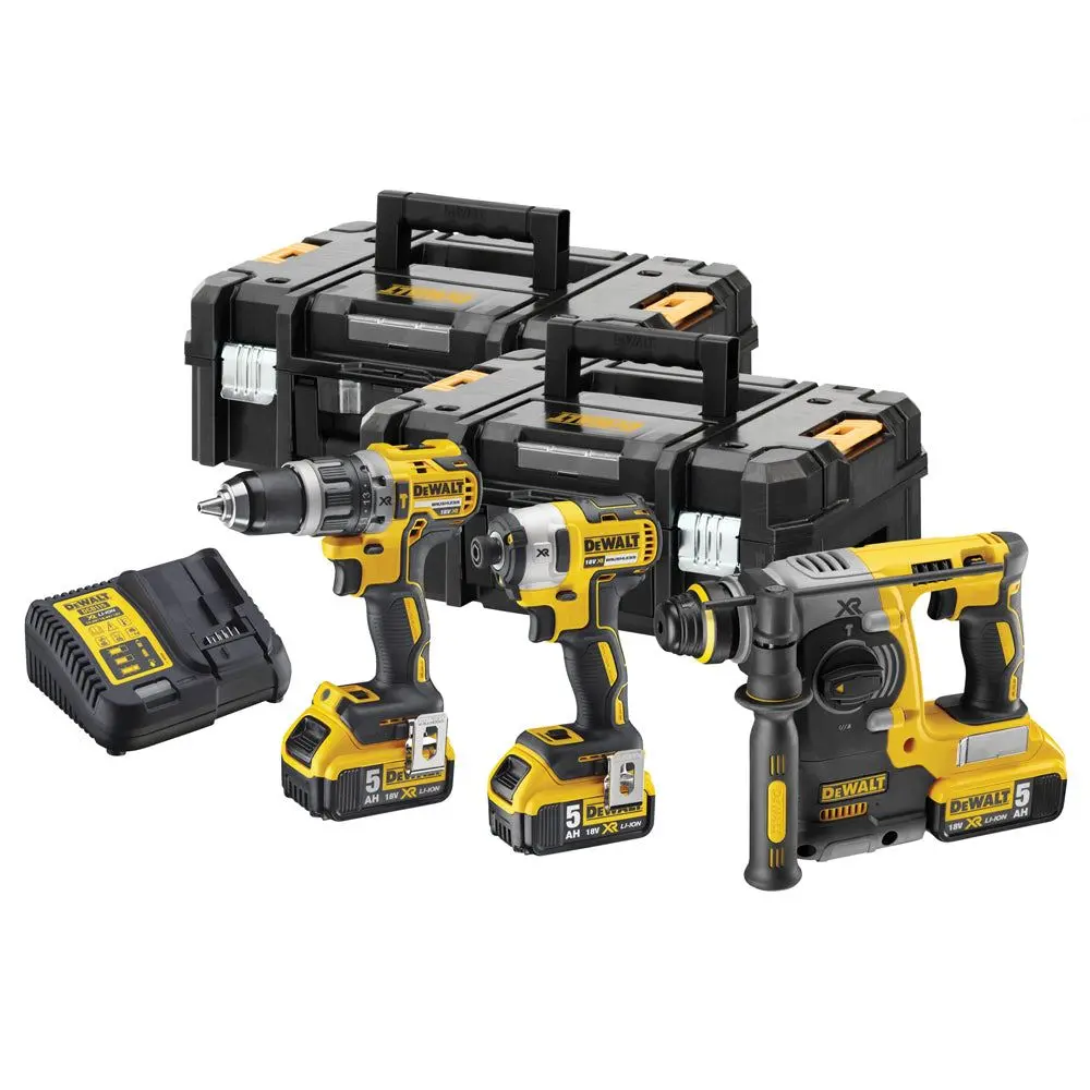 Dewalt Dck368p3t 18V Xr 3 Piece Brushless Kit With 3 X 5.0Ah Batteries In 2 X Tstak Ii Toolboxes 1