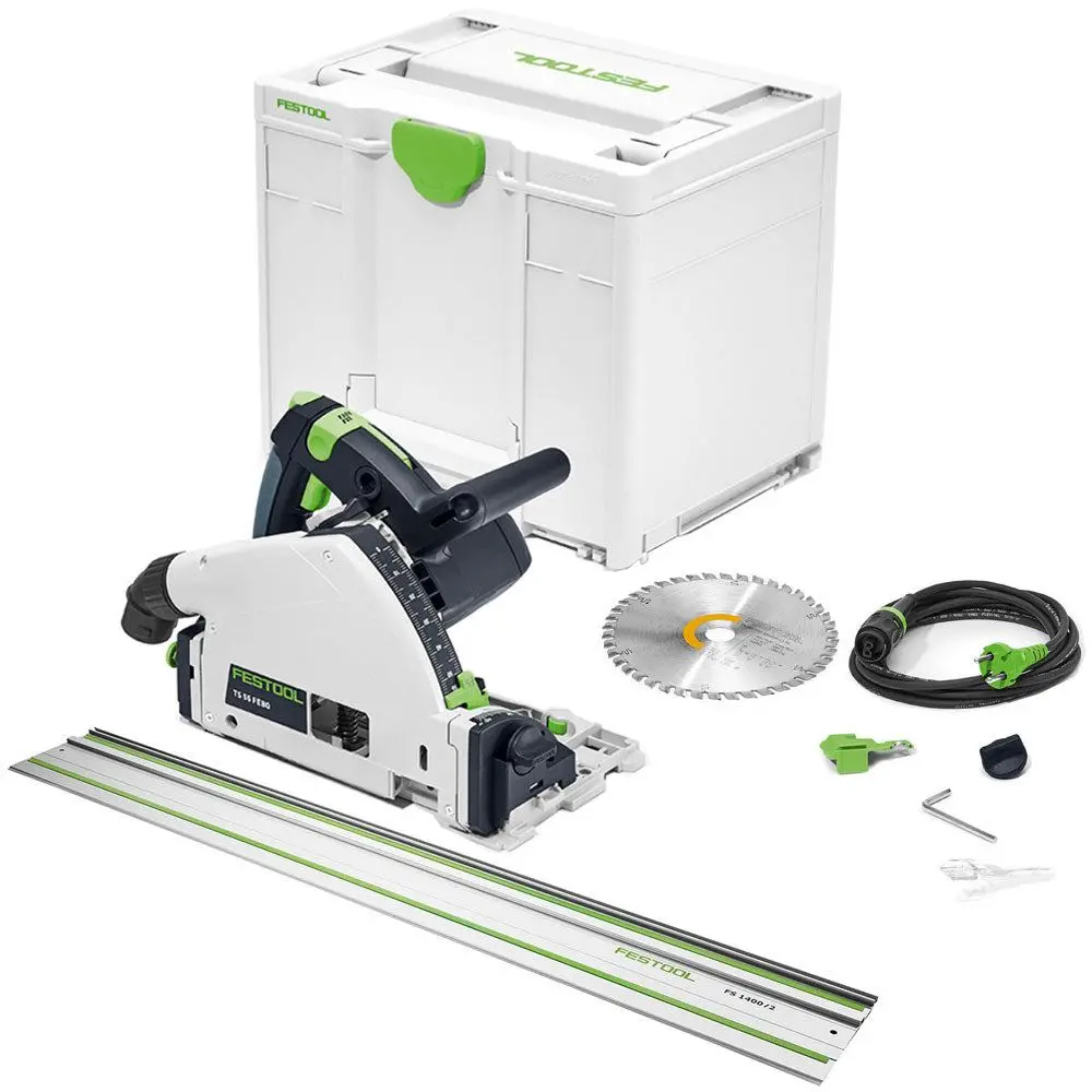 Festool Ts 55 Febq-Plus 230V Gb 160Mm Circular Plunge-Cut Saw - 576706 With 1 X Guide Rail Fs 1400/2 1