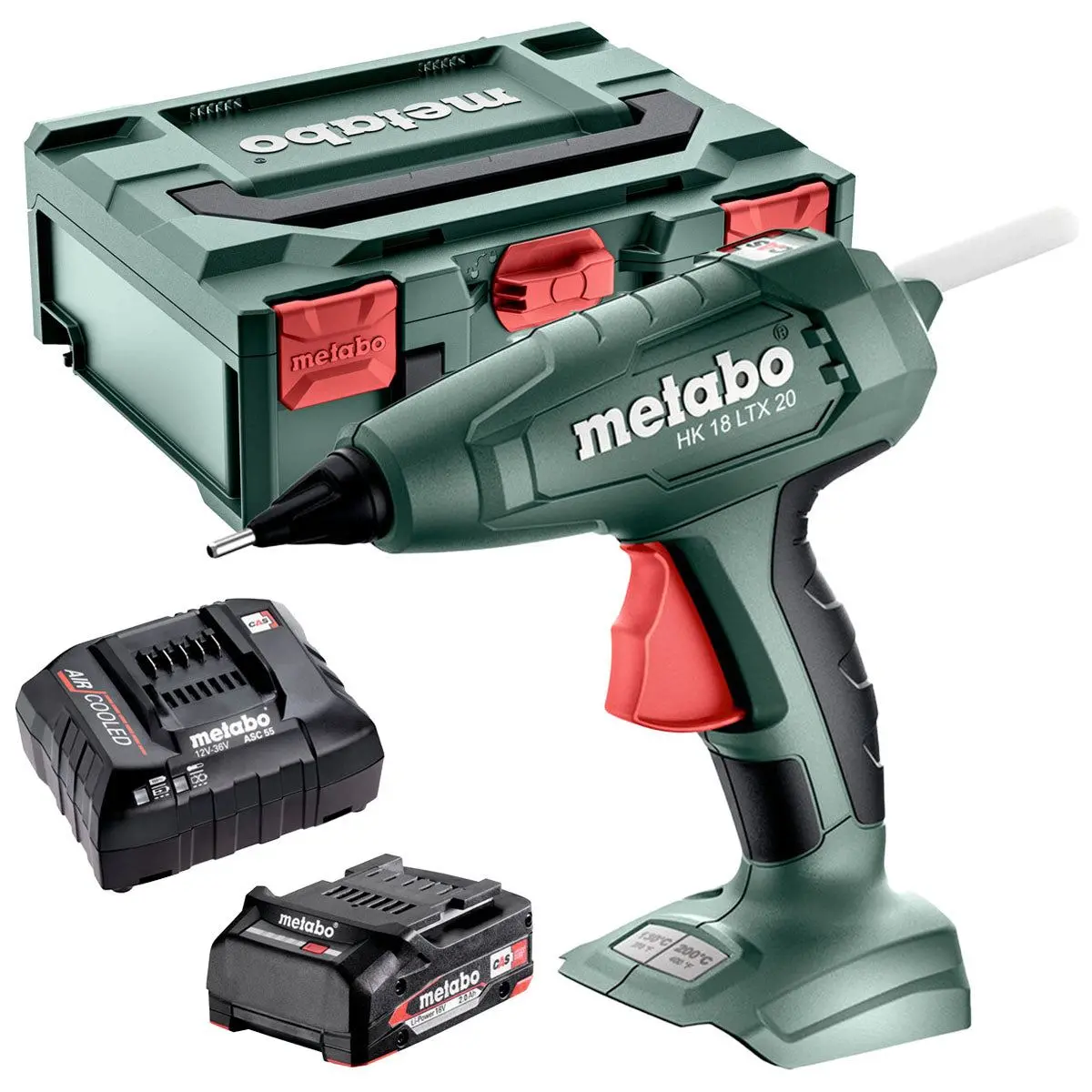 Metabo Hk 18 Ltx 20 18V Hot Glue Gun With 1 X 2.0Ah Battery, Charger, Glue Sticks & Metabox 1