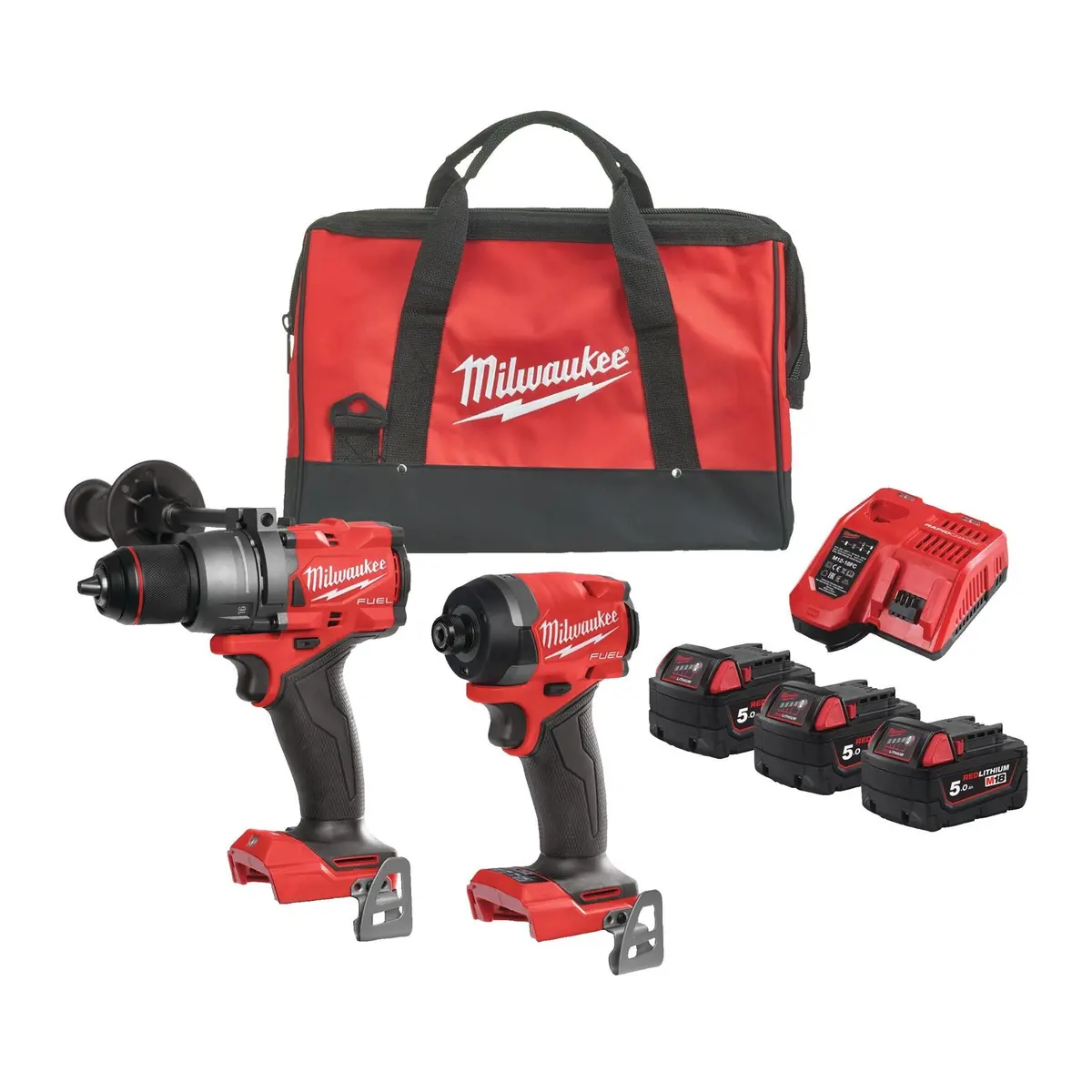 Milwaukee M18fpp2a3-503B 18V Fuel Brushless Combi Drill + Impact Driver With 3 X 5.0Ah Battery Charger & Bag 4933501775 1